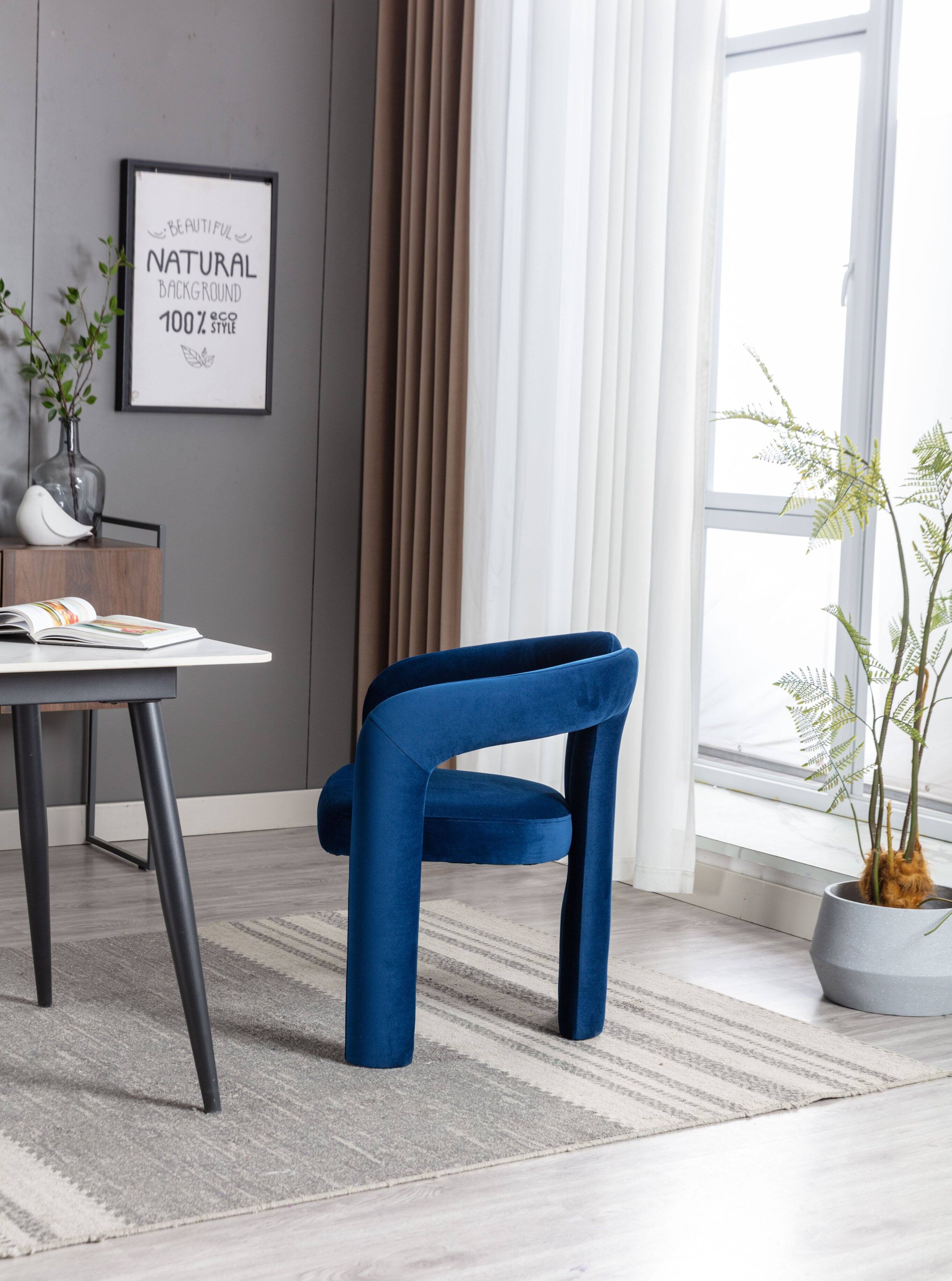 Trinkets Crazed - Modern Barrel Dining Chairs Set of 2, Velvet Fabric Upholstered Kitchen Accent Chairs with Arms/Open Back - Navy - Thumbnail 4