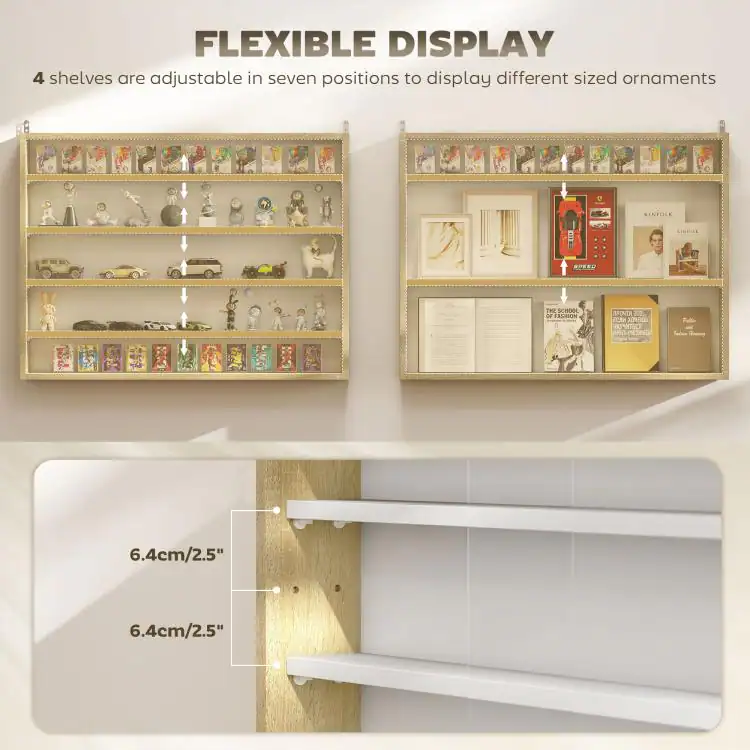 Mounted Display Shelf Racks PULUZ 5 Tier Display Cabinet, Wall Mounted Display Case with 2 Glass ...
