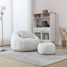 GOODSILO - Modern Round Bean Bag Chair with Ottoman - Ultra Comfortable Lounge Sofa for Living Spaces - Beige