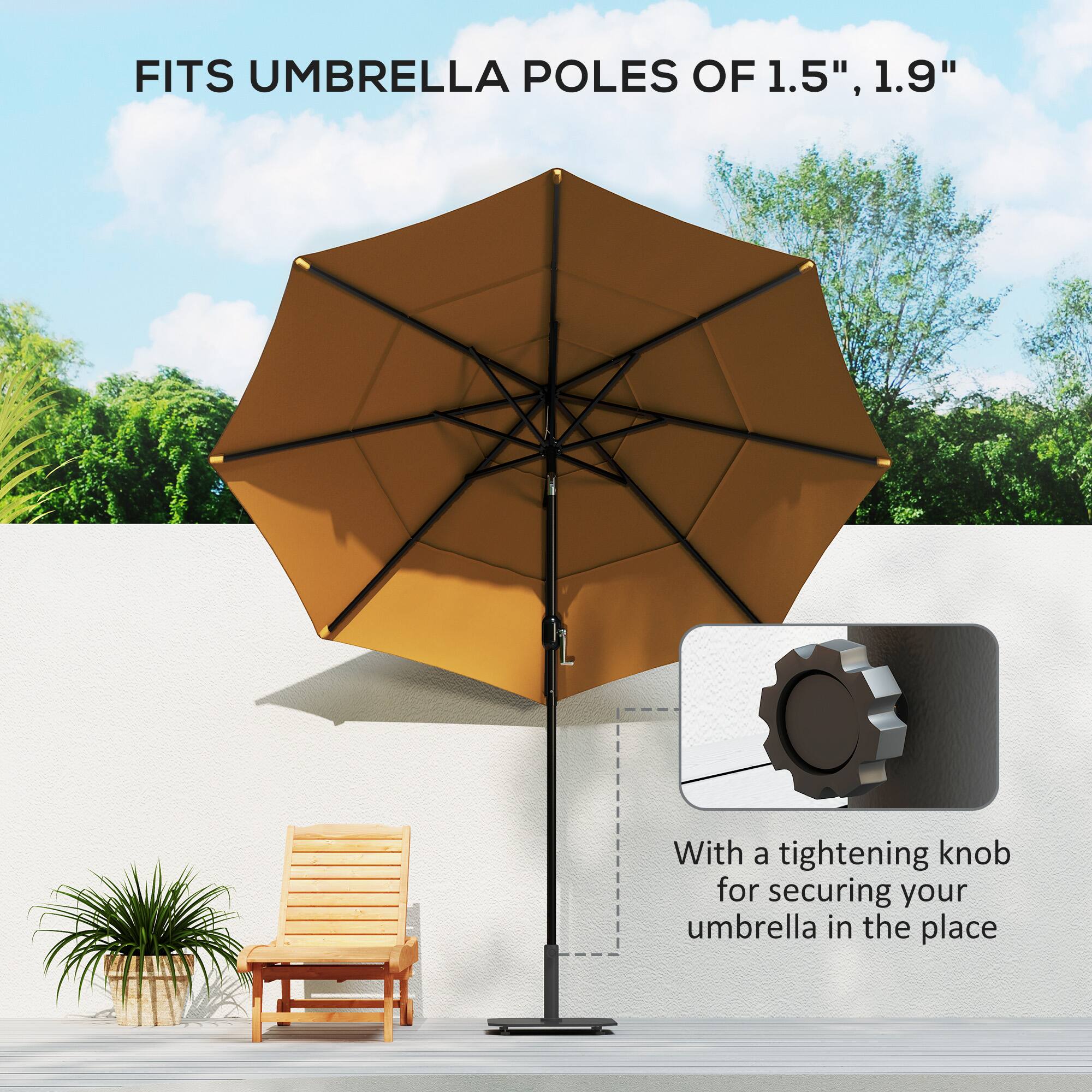 FITS UMBRELLA POLES OF 1.5", 1.9" With a tightening knob for securing your umbrella in the place