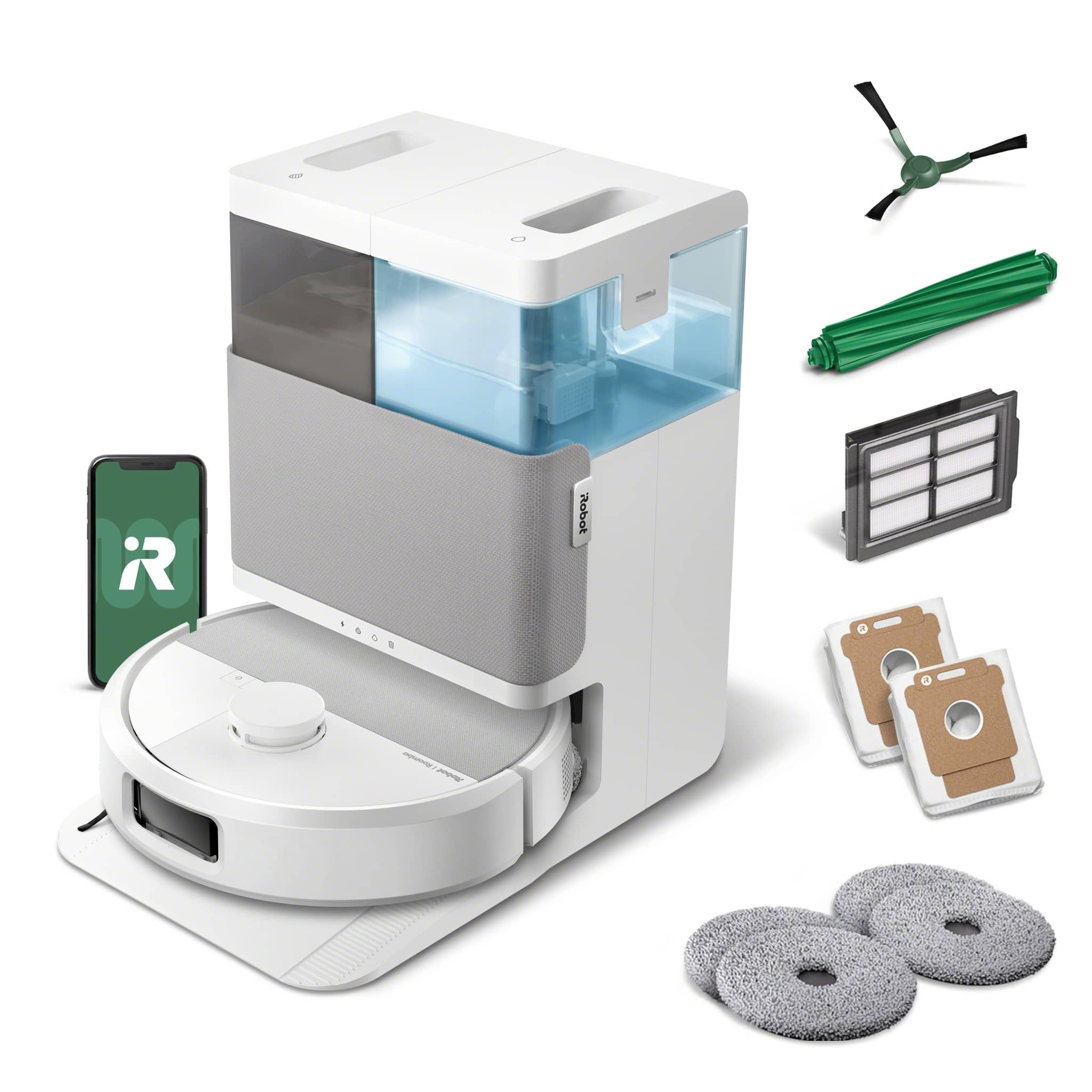 iRobot - Roomba 505 Combo Vac & Mop + AutoWash Dock - Extending Spinning Mop Pads, Self-Empties, Pad Wash & Heated Dry, LiDAR - White - Front_Zoom