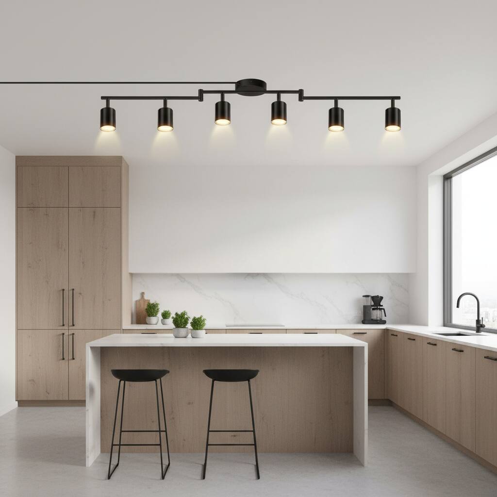 Left. Dazzed Corner - 6-Light Plug-in LED Track Lighting, Ceiling Spotlight Kit - Black.