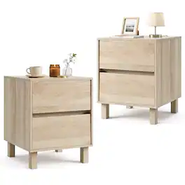 Gymax - 2Pcs Wooden NightstandModern End Table w/2 Storage DrawersAnti-Toppling Device - Yellow