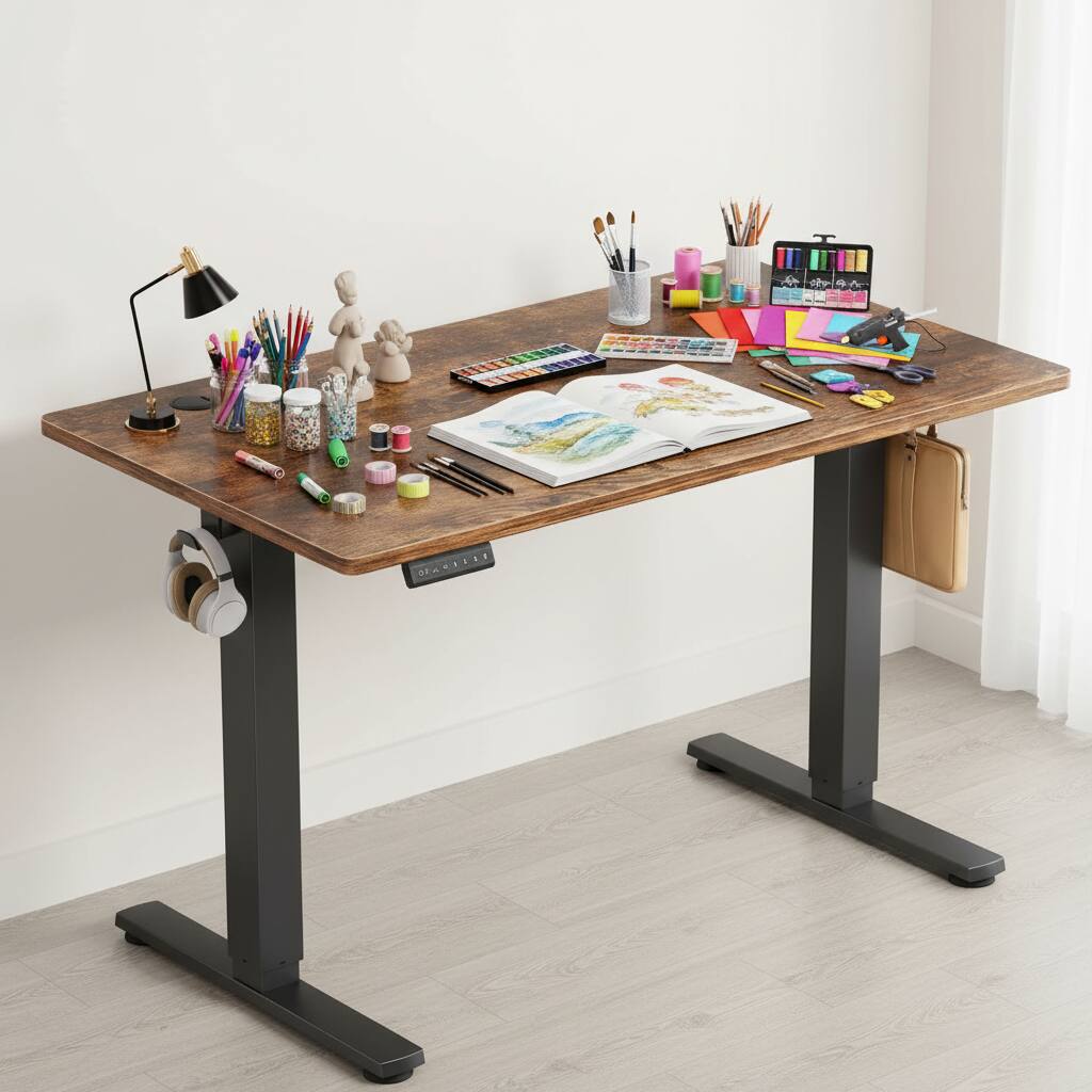 Alt View 6. AOITUN - 40" Electric Standing Desk, Rustic Sit Stand Desk, Ergonomic Height Adjustable Home Office Table - Steel.