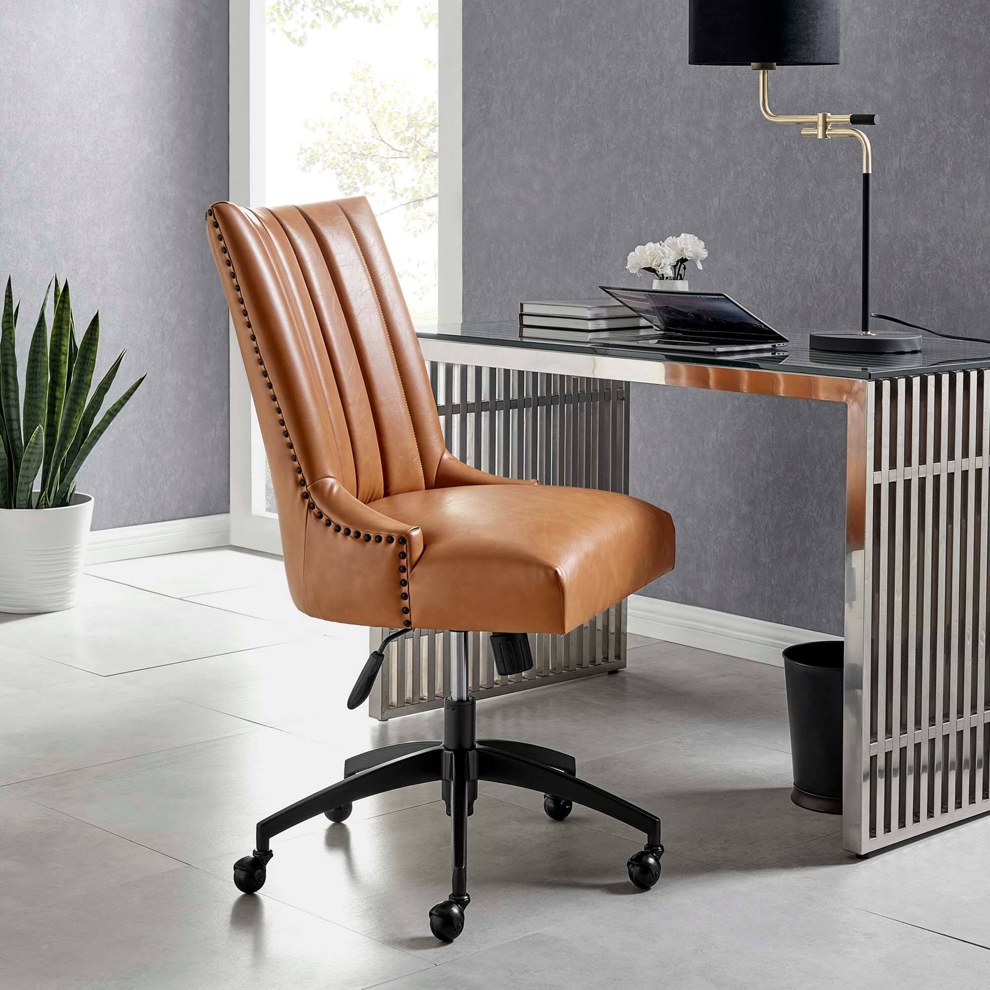 Front. Modway - Empower Channel Tufted Vegan Leather Office Chair by Modway - Black Tan.