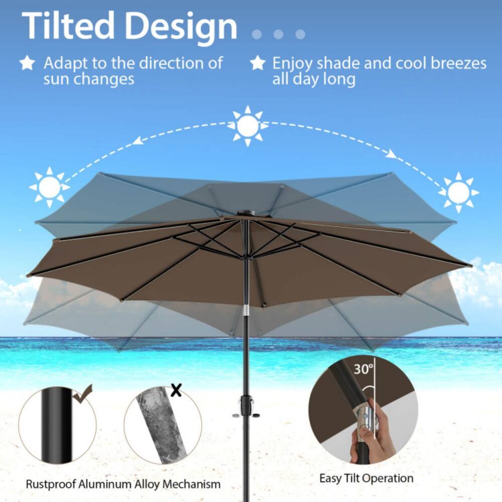 Tilted Design  
- Adapt to the direction of sun changes  
- Enjoy shade and cool breezes all day long  

Rustproof Aluminum Alloy Mechanism  
Easy Tilt Operation