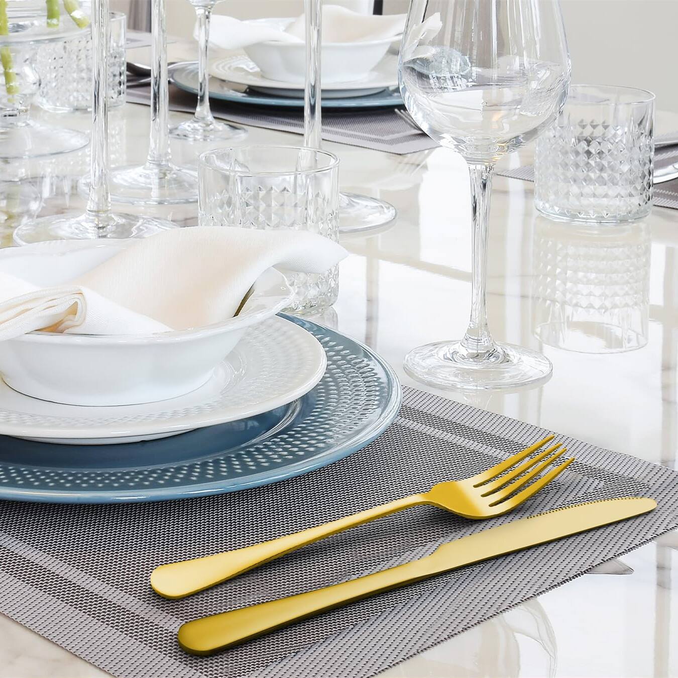 Alt View 1. Dazzed Corner - 72 Pcs Gold Silverware Set with Steak Knives, Stainless Steel Flatware Set Service for 12 - NYXRY2M.