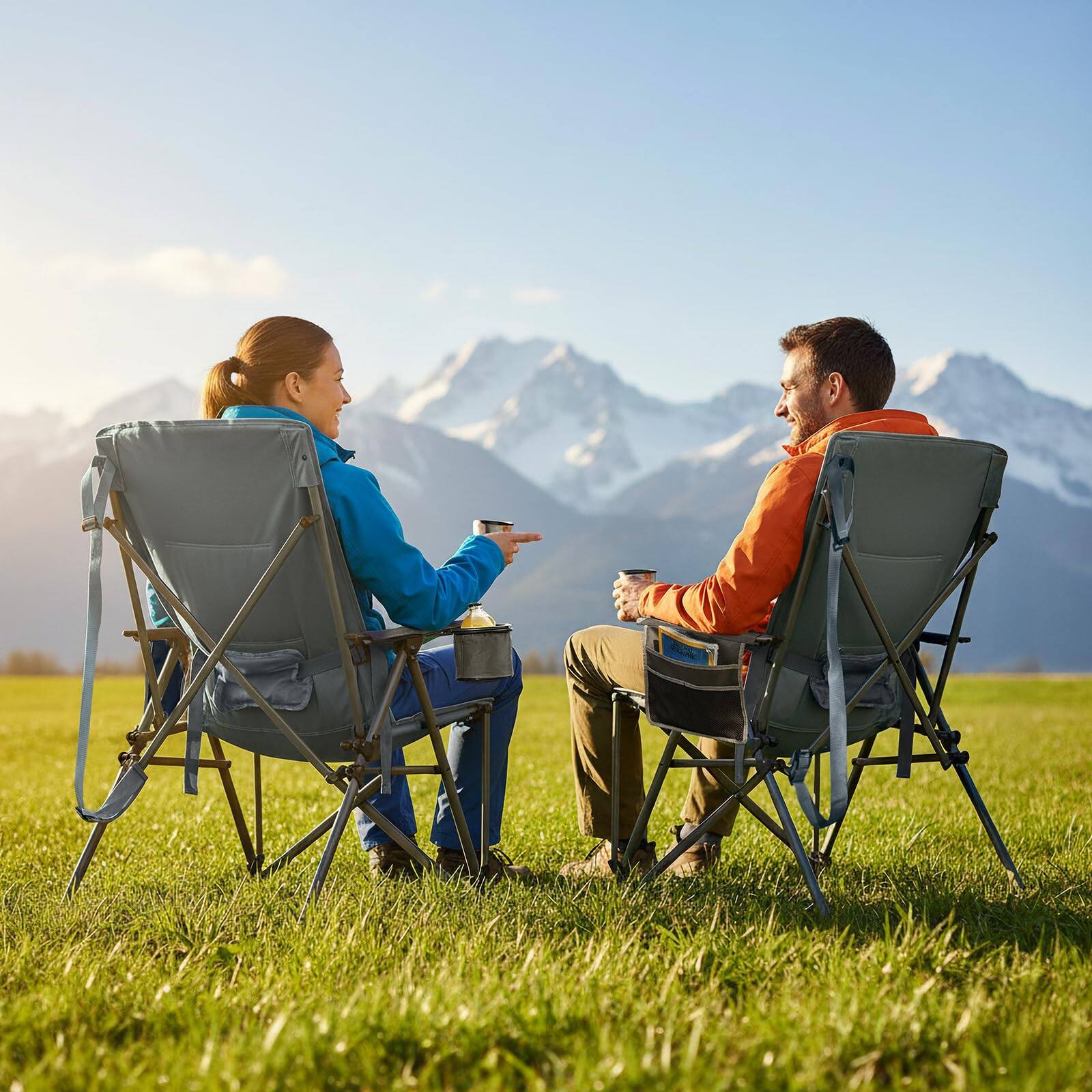 Angle. JETRANSPORT - Oversized Camping Chair With Support Portable Folding Heavy Duty For Adults Supports 450 Lbs Outdoor Lawn - Heated Gray.