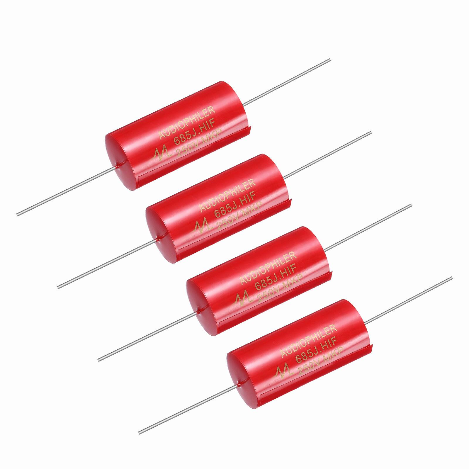 Unique Bargains - 4pcs 6.8uF 250V Axial MKP Film Capacitor for Audio Speaker Crossover Frequency Divider - Red price history on PriceWatchPro