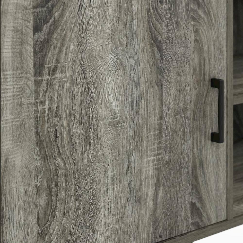 Alt View 4. FurniFact - Mid Century Style TV Stand, Wood Legs, French Oak Grey Finish, Single Cabinet - Gray.