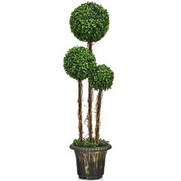 Costway - 4ft Artificial Topiary Triple Ball Tree Plant Outdoor Indoor UV Resistant - Green