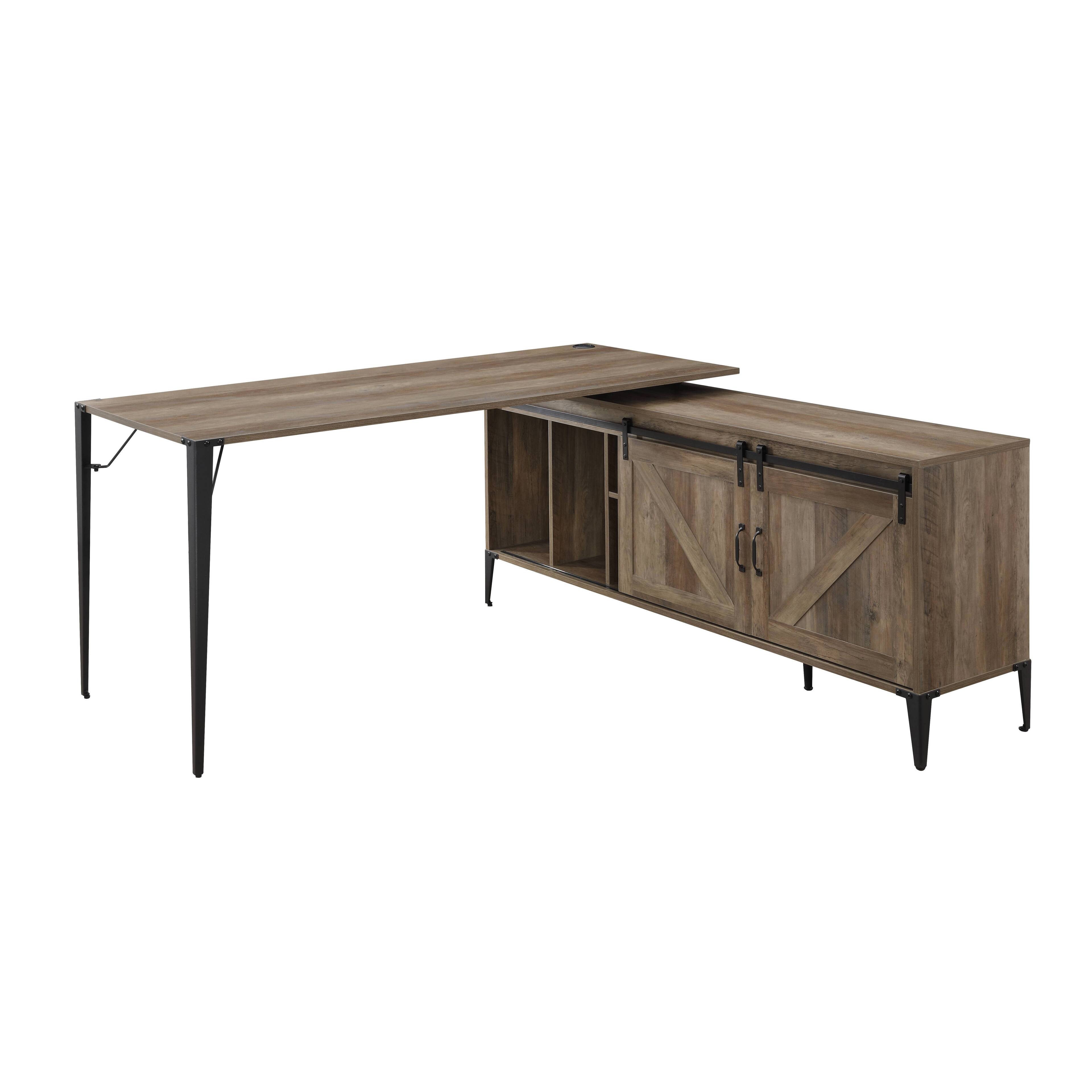 Spaco Farmhouse L Shape Computer Office Desk with Sliding Barn Door ...
