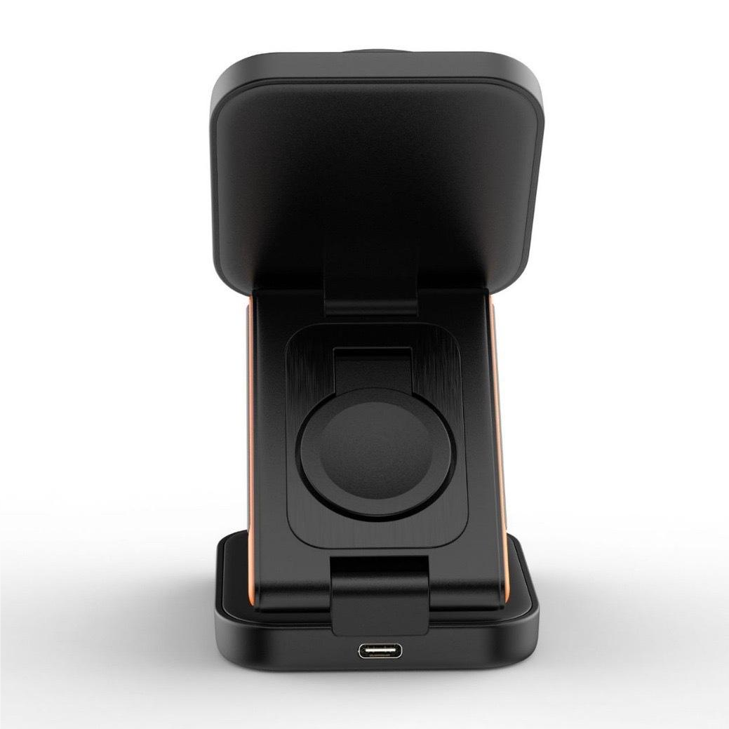 Alt View 1. Cluzine - Magnetic Foldable 3-in-1 Wireless Charging Station, 15W Fast Charger for iPhone, 5W for iWatch & Earbuds.