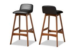 Baxton Studio - Darrin Mid-Century Modern Faux Leather Upholstered and Walnut Brown Finished 2-Piece Bar Stool Set - Black/Walnut Brown