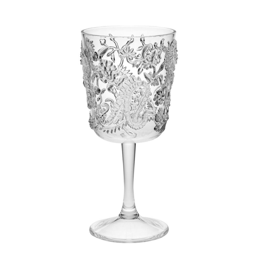 Front. APRILSOUL - Paisley Plastic Wine Glasses Set of 4 BPA Free Acrylic Unbreakable Red White Wine Glasses - white.