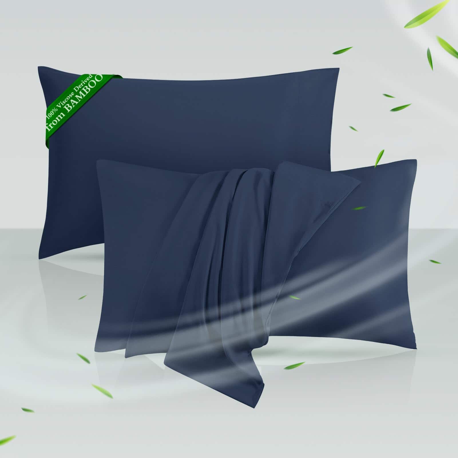 Fabibe - Pillowcases Queen Size Set Of 2 Viscose Derived From For Hot Sleepers Soft & Silky Pillow Covers With Envelope Closure - Navy-Queen (20" x 30")