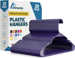 Lifemaster - Plastic Hangers – Heavy Duty, Non-Slip, Space-Saving, Holds 5 lbs, for Clothes, Dresses & Coats, Pack of 20 - Purple