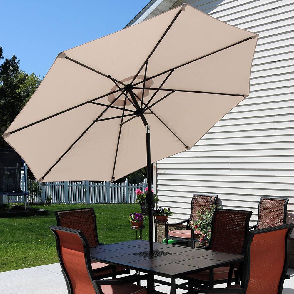 Alt View 5. Sunnydaze - 9 ft Aluminum Patio Umbrella with Tilt and Crank - Beige.