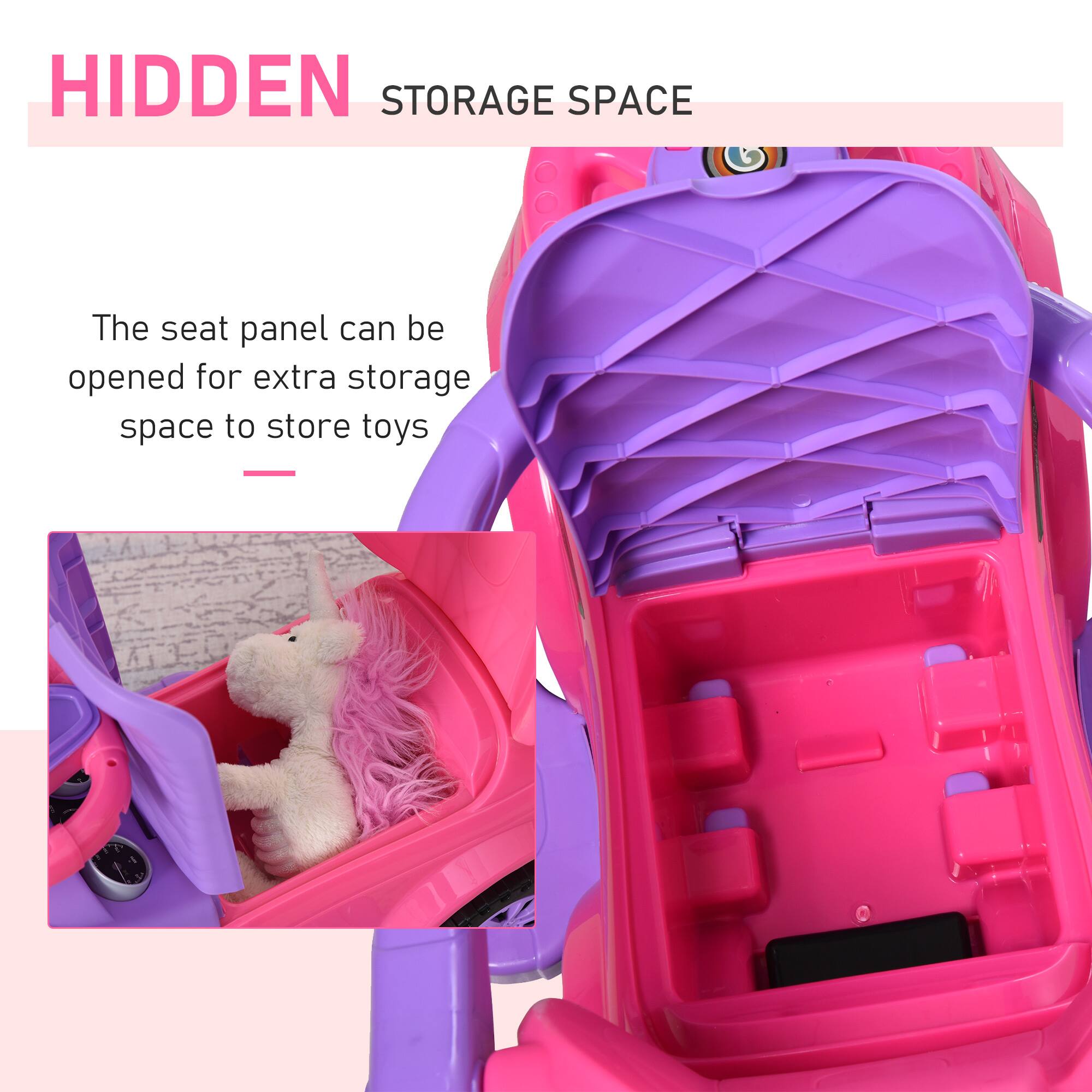HIDDEN STORAGE SPACE

The seat panel can be opened for extra storage space to store toys