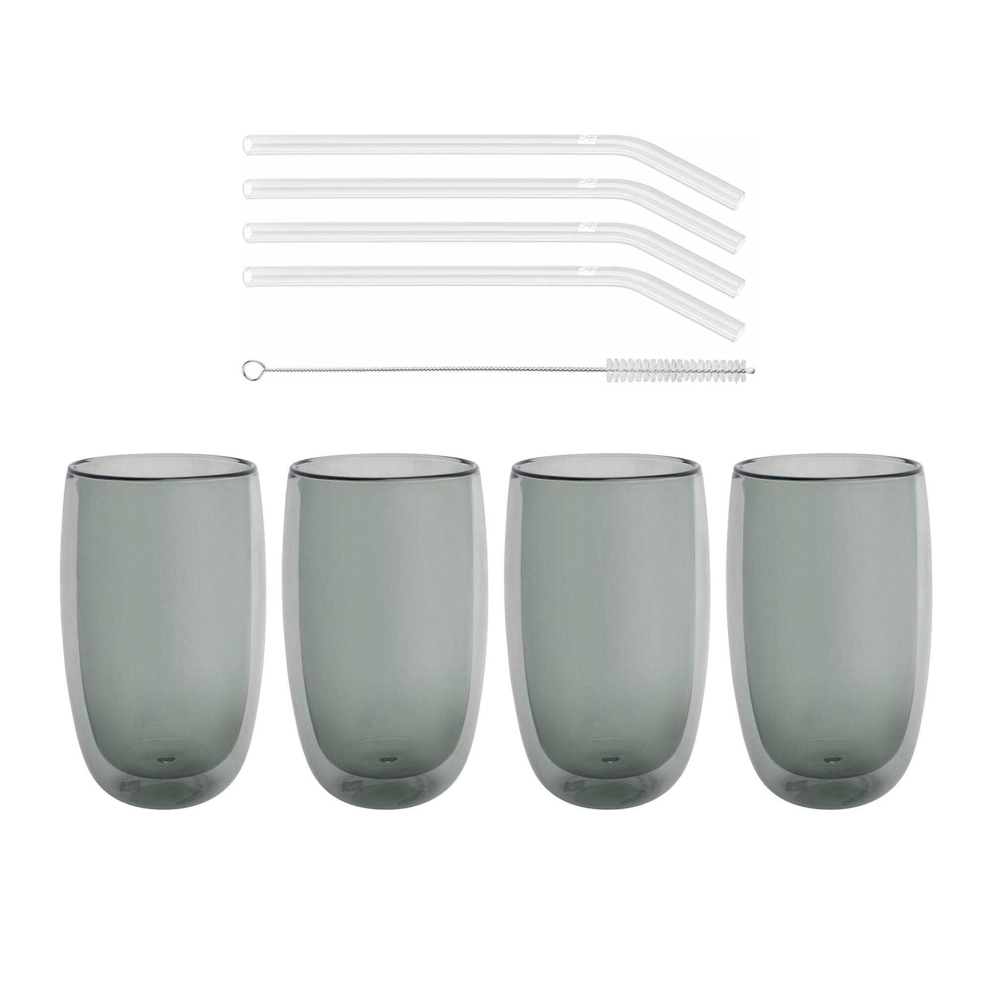 Front. ZWILLING - ZWILLING Sorrento 8-pc Double-Wall Latte Glass & Straw Set - Clear.