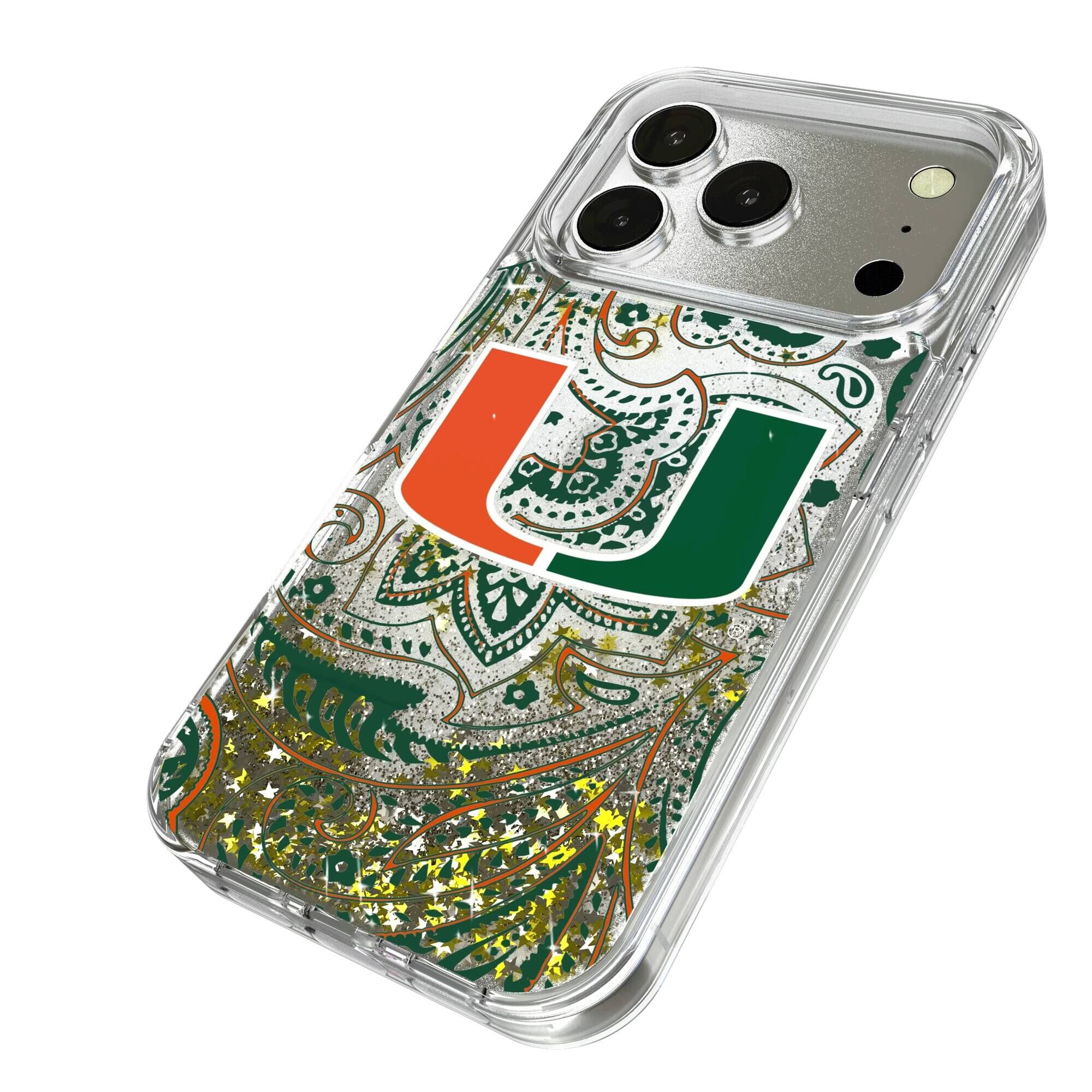 Alt View 1. Keyscaper - Miami Hurricanes iPhone Glitter Paisley Design Case - 14 Pro Max - Multicolor.