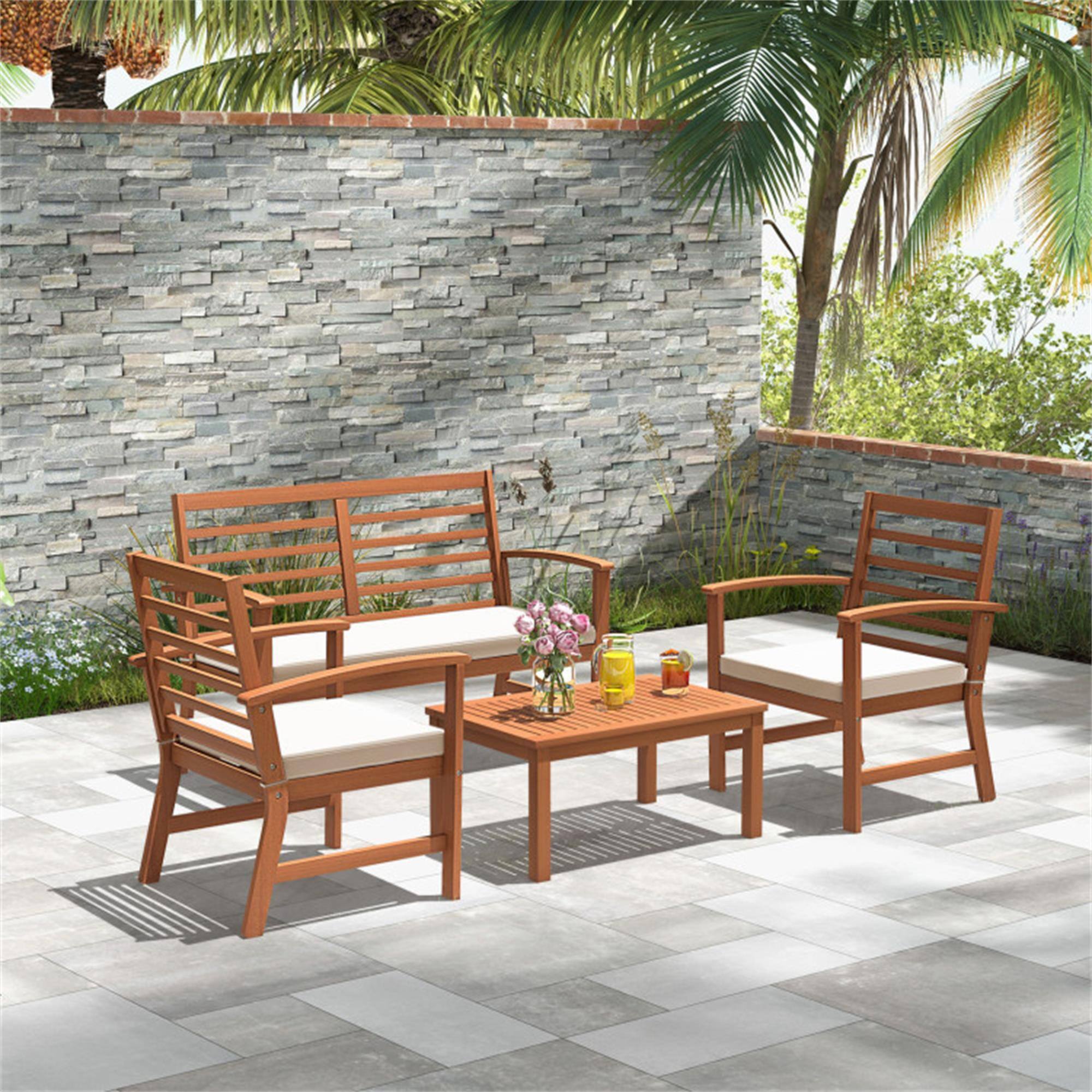 Alt View 1. Boyel Living - Beige 4 Pieces Outdoor Furniture Set with Stable Acacia Wood Frame 48.5-in L x 31.5-in W x 23.5-in H - Beige.