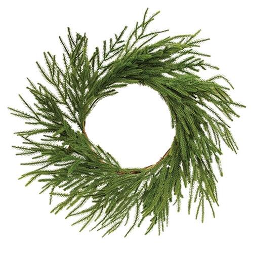 Front. BreeBe - Evergreen Norfolk Pine Wreath 29" - Green.