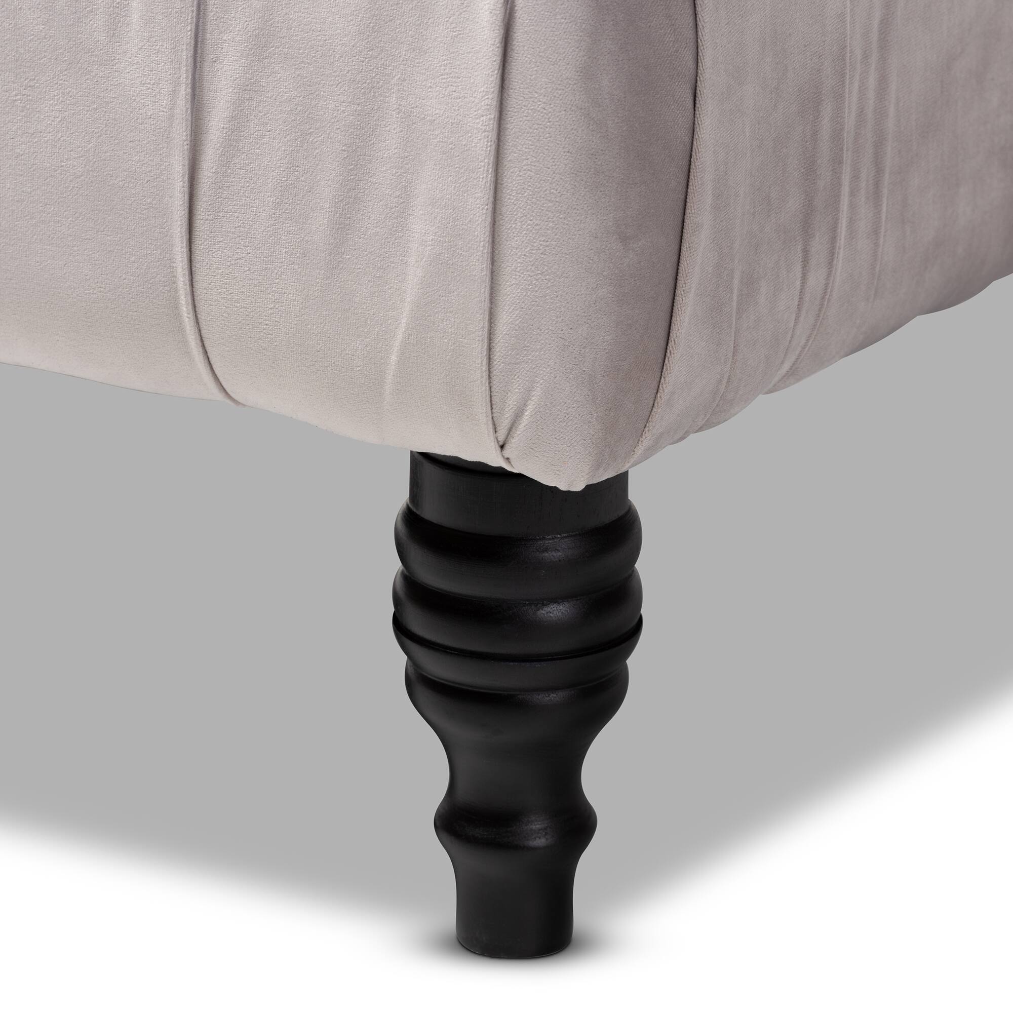 Back. Baxton Studio - Keswick Transitional Velvet Fabric Upholstered Button Tufted Cocktail Ottoman - Slate Gray.