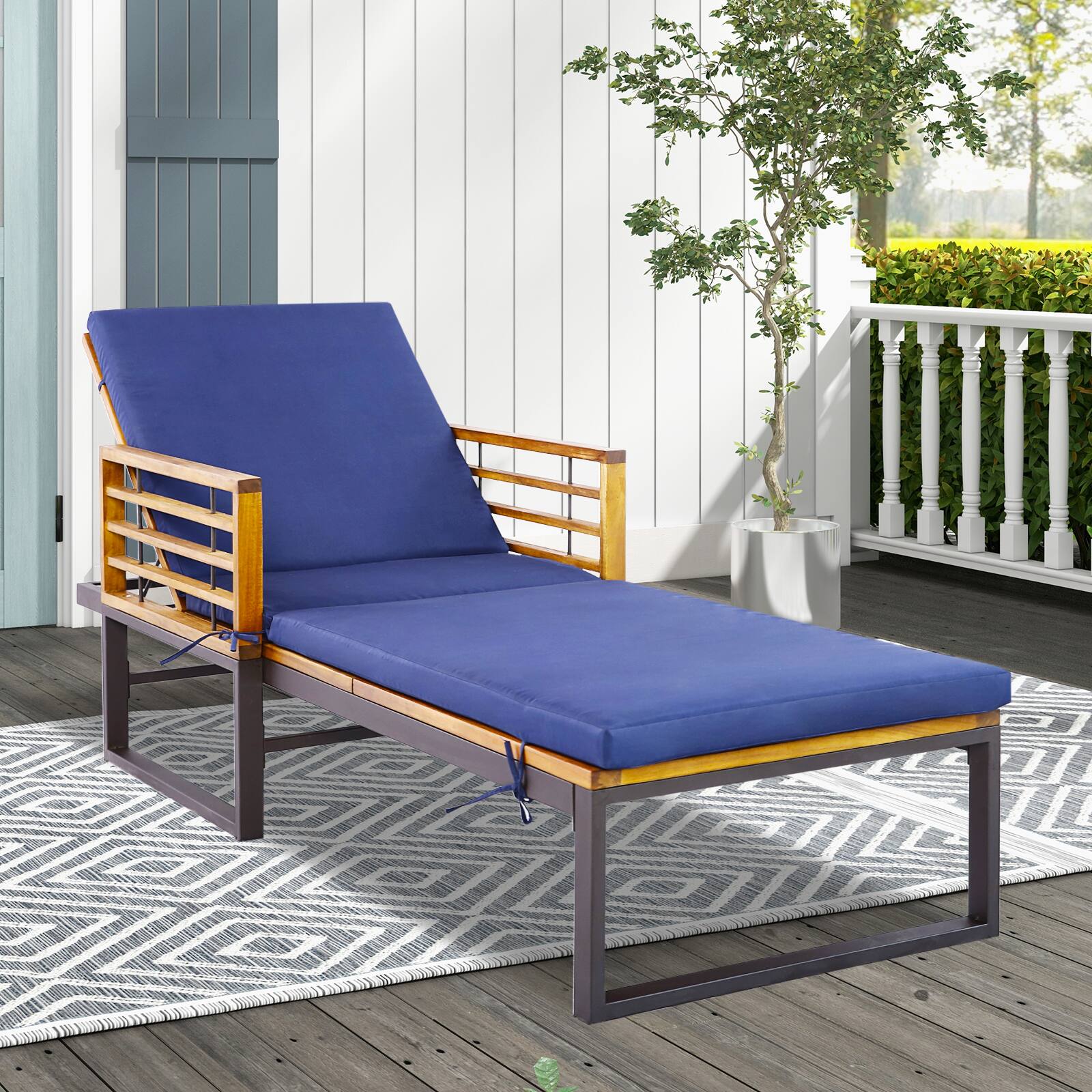 Alt View 2. Costway - Costway 2PCS Patio Cushioned Chaise Lounge Chair Adjustable Reclining Lounger - Blue.