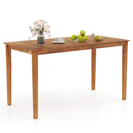 Front. Gymax - Gymax Rectangular Outdoor Dining Table 4-6 People Large Acacia Wood Patio Bistro Table - Natural.