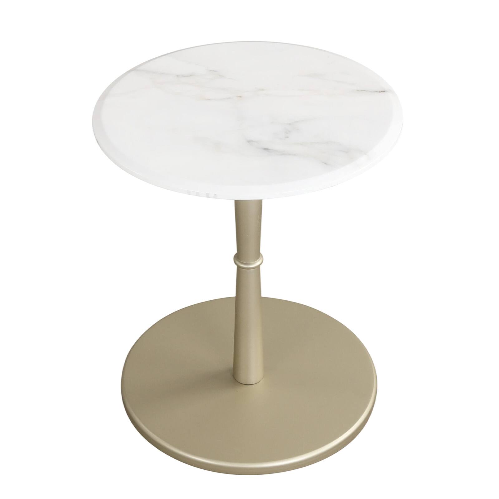 Alt View 9. Costway - Costway 1 PCS Round Marble Side Table with Stone Finish & Wooden Base for Living Room Bedroom - White + Gold.