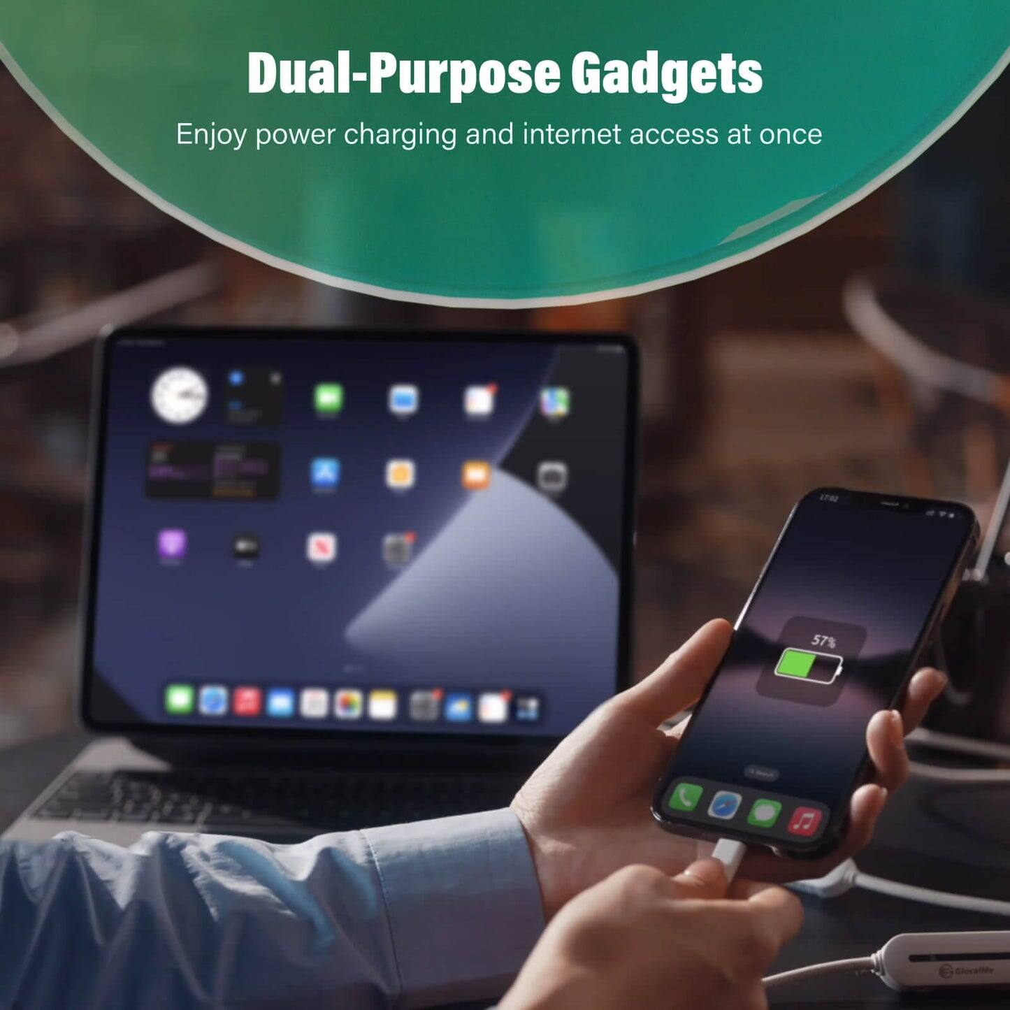 Dual-Purpose Gadgets  
Enjoy power charging and internet access at once