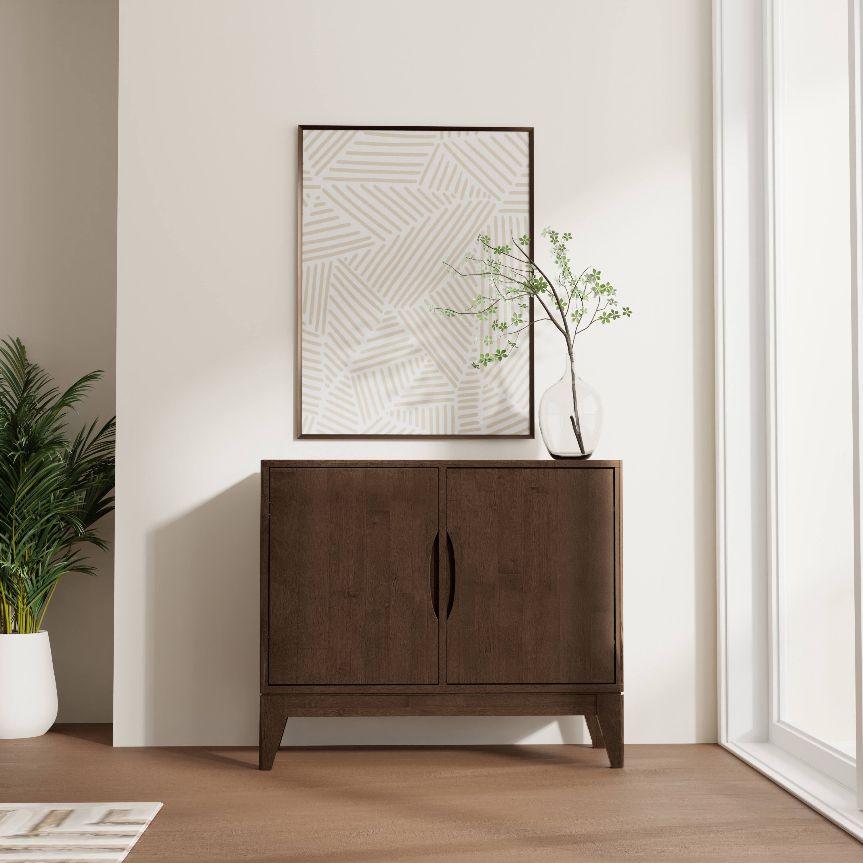 Angle. Simpli Home - Simpli Home Harper 38 inch Wide Solid Wood 2 Door Sideboard Buffet in Walnut Brown - Walnut Brown.