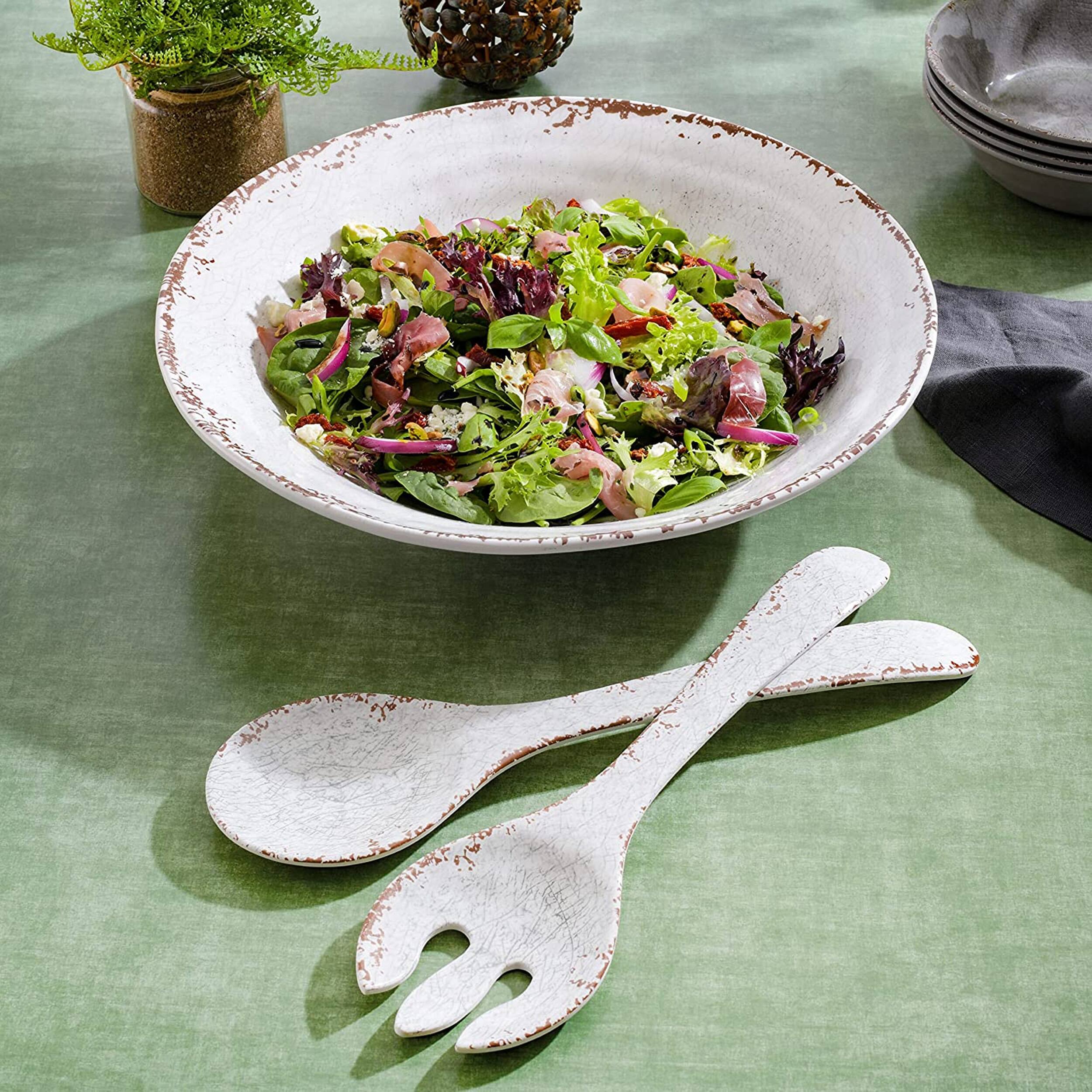Alt View 5. Laurie Gates - Laurie Gates Mauna 3 Piece Melamine Serving Bowl Set in White with Serving Utensils - White.