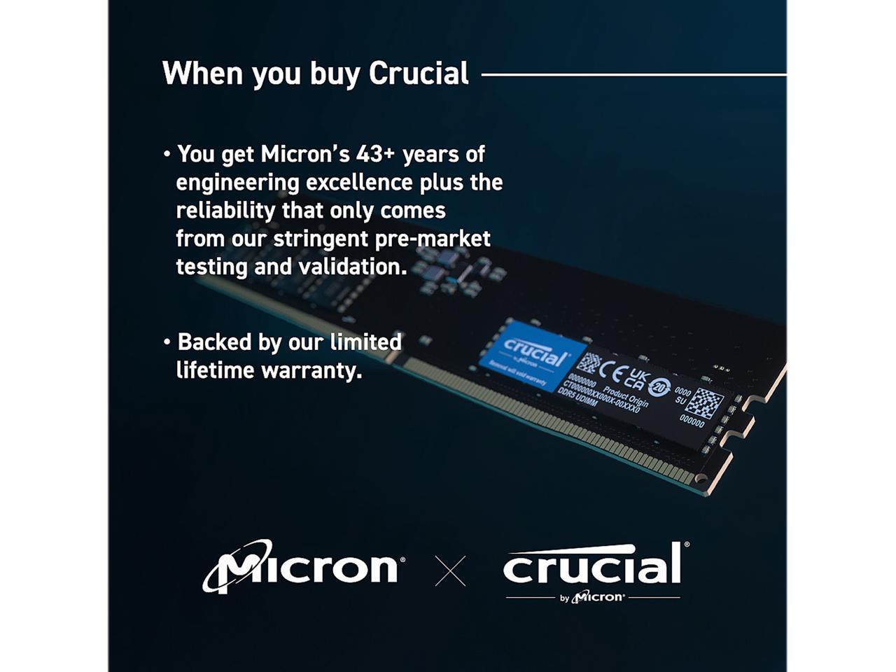 Crucial 64GB DDR5 4800 MHz UDIMM Memory Kit (2 x 32GB)