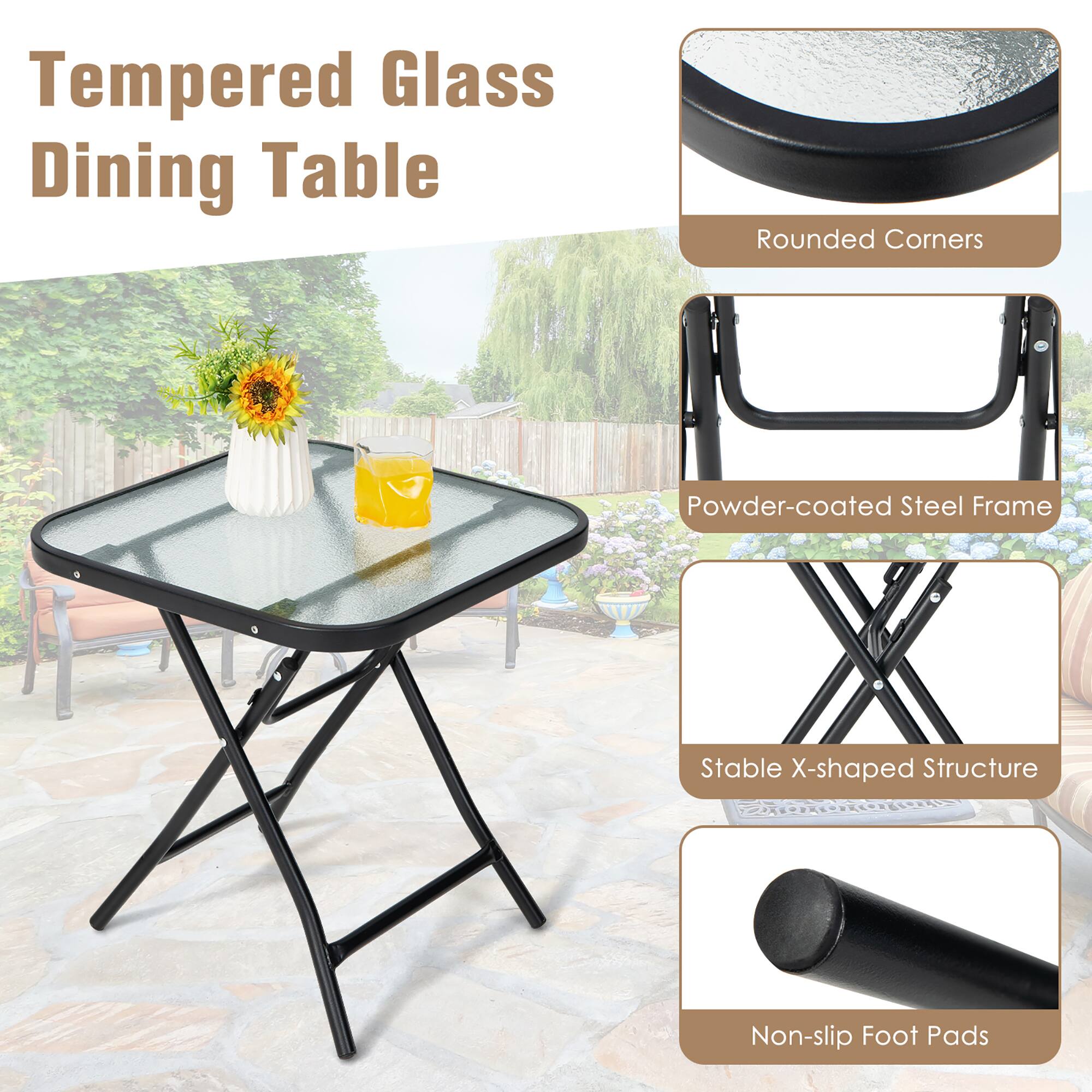 Tempered Glass Dining Table

- Rounded Corners
- Powder-coated Steel Frame
- Stable X-shaped Structure
- Non-slip Foot Pads