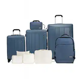 BreeBe - 9-Piece ABS+PC Hardshell Luggage Set, 20"/24"/28" Suitcases with Backpack, Toiletry Bag, 4 Storage Bags, TSA Lock - Blue