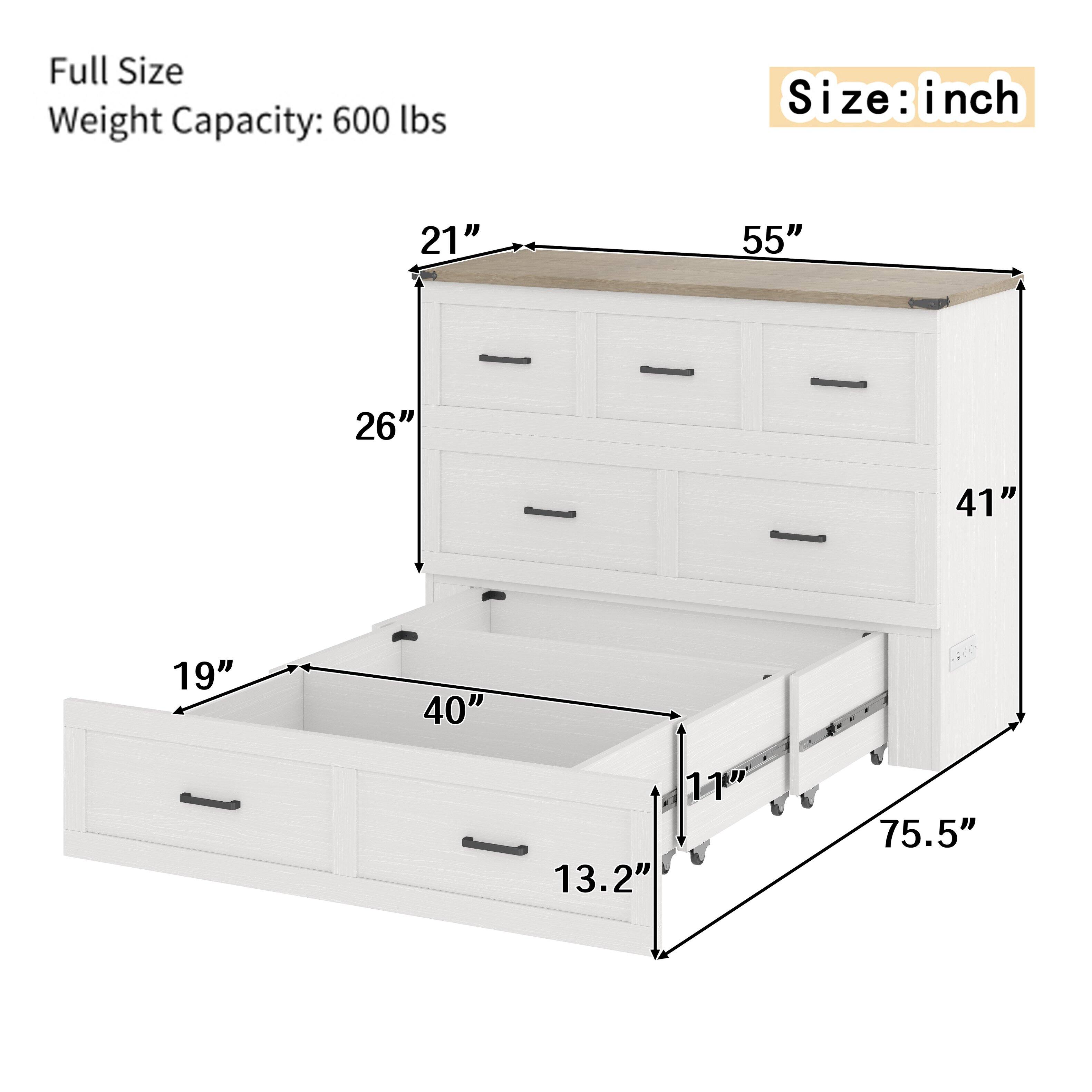 Full Size  
Weight Capacity: 600 lbs  

Size: inch  
21" x 55" x 26" x 41" x 19" x 40" x 11" x 13.2" x 75.5"
