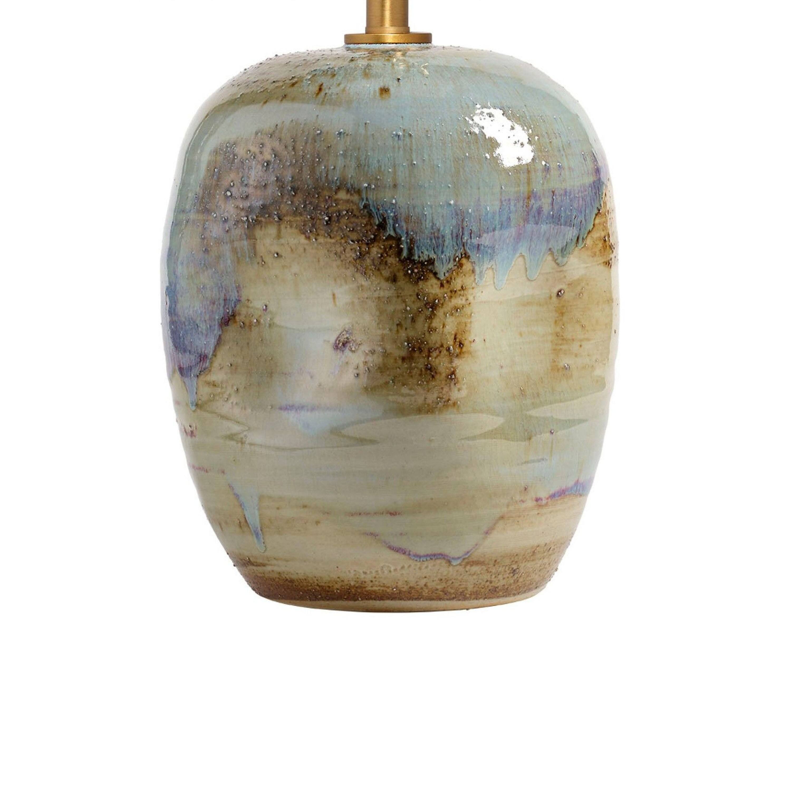 Back. Manhattan Lane - Sivy Accent Table Lamp, Linen, Round Abstract Ceramic 26 Inch - Blue, Purple, Natural Beige, White, Brass Finish.