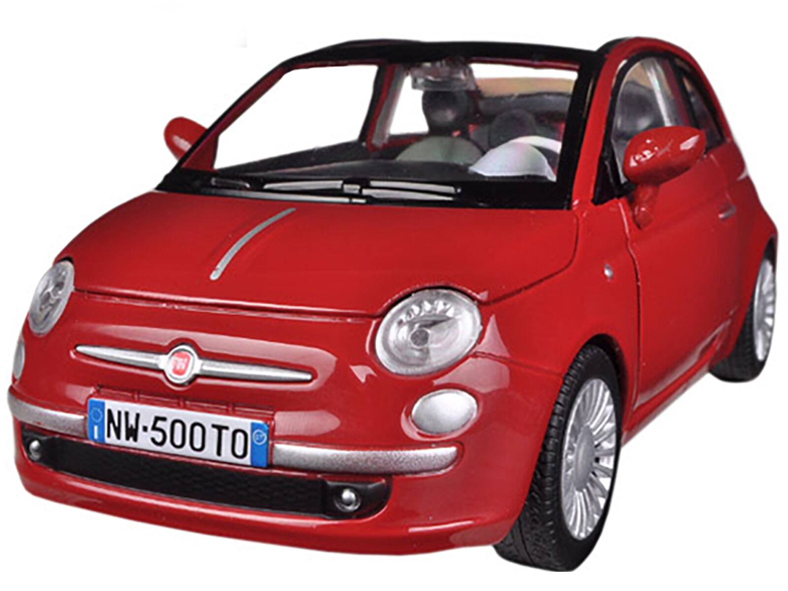 Angle. Motormax - Fiat 500 Nuova Cabrio Red 1/24 Diecast Model Car by Motormax - Red.