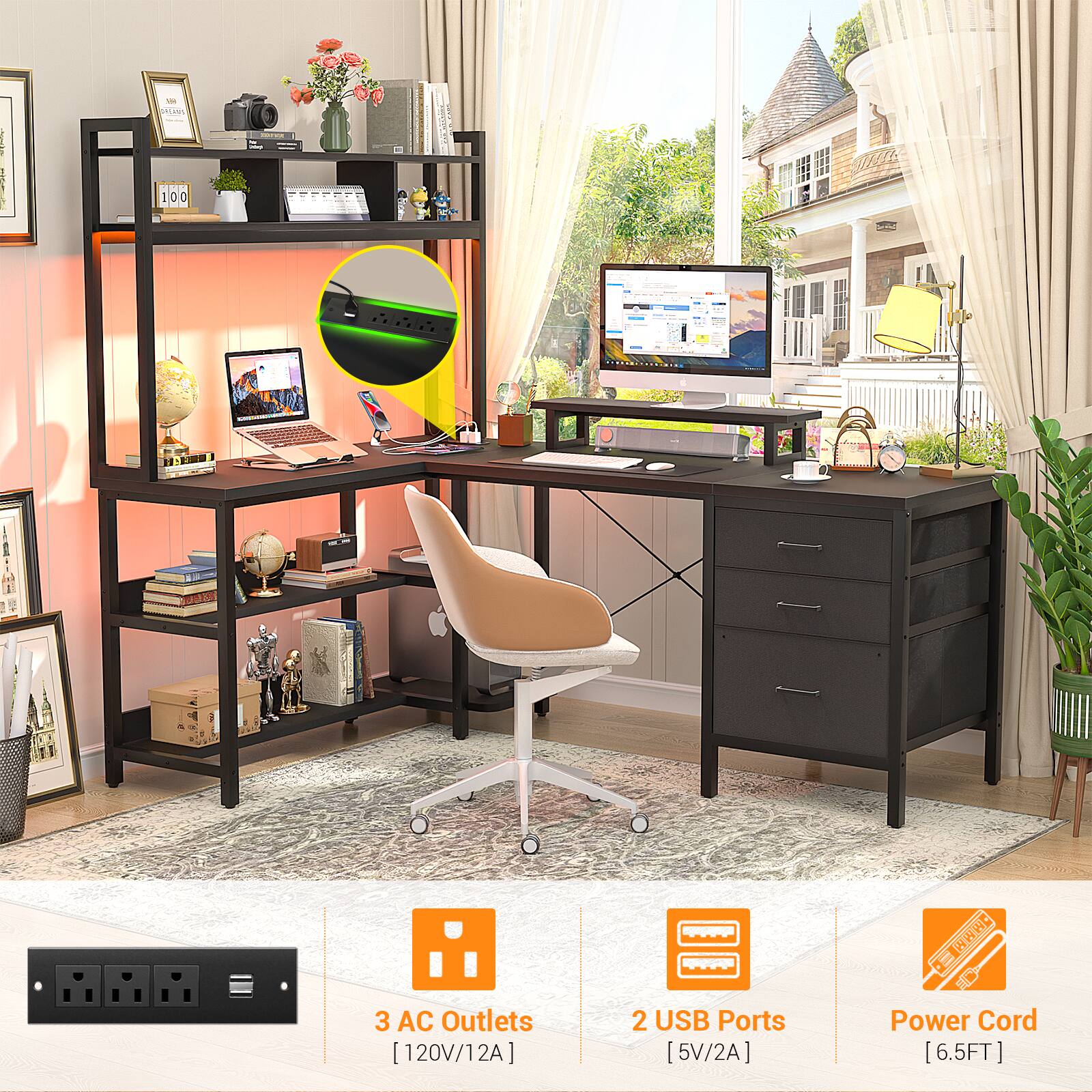 M - L1e 100 - I HM 3 AC Outlets [120V/12A] 2 USB Ports [5V/2A] Power Cord [6.5FT]