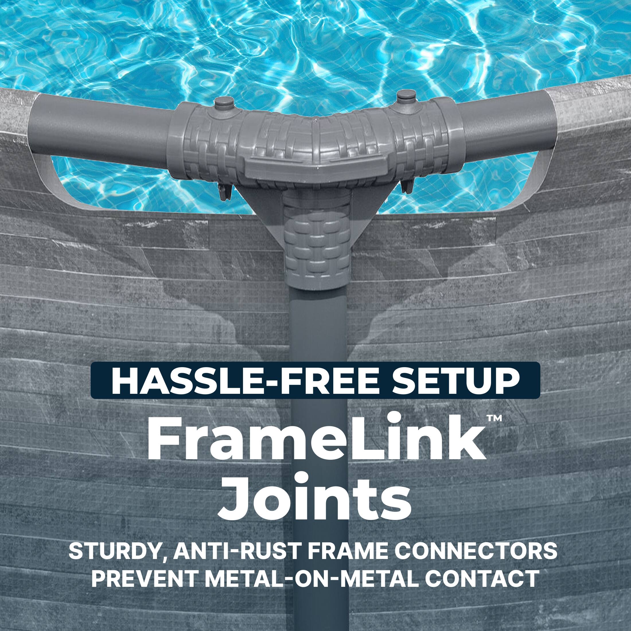 HASSLE-FREE SETUP™ FrameLink Joints  
STURDY, ANTI-RUST FRAME CONNECTORS PREVENT METAL-ON-METAL CONTACT