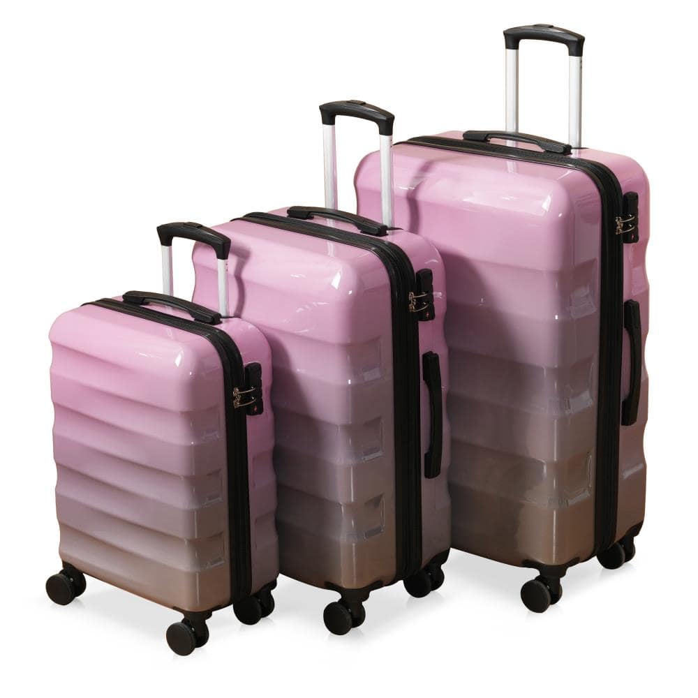 BreeBe - 3-Piece Hardshell Luggage Set, PC+ABS Suitcases with Spinner Wheels, TSA Lock, Expandable (20"/24"/28") - Gray, Pink