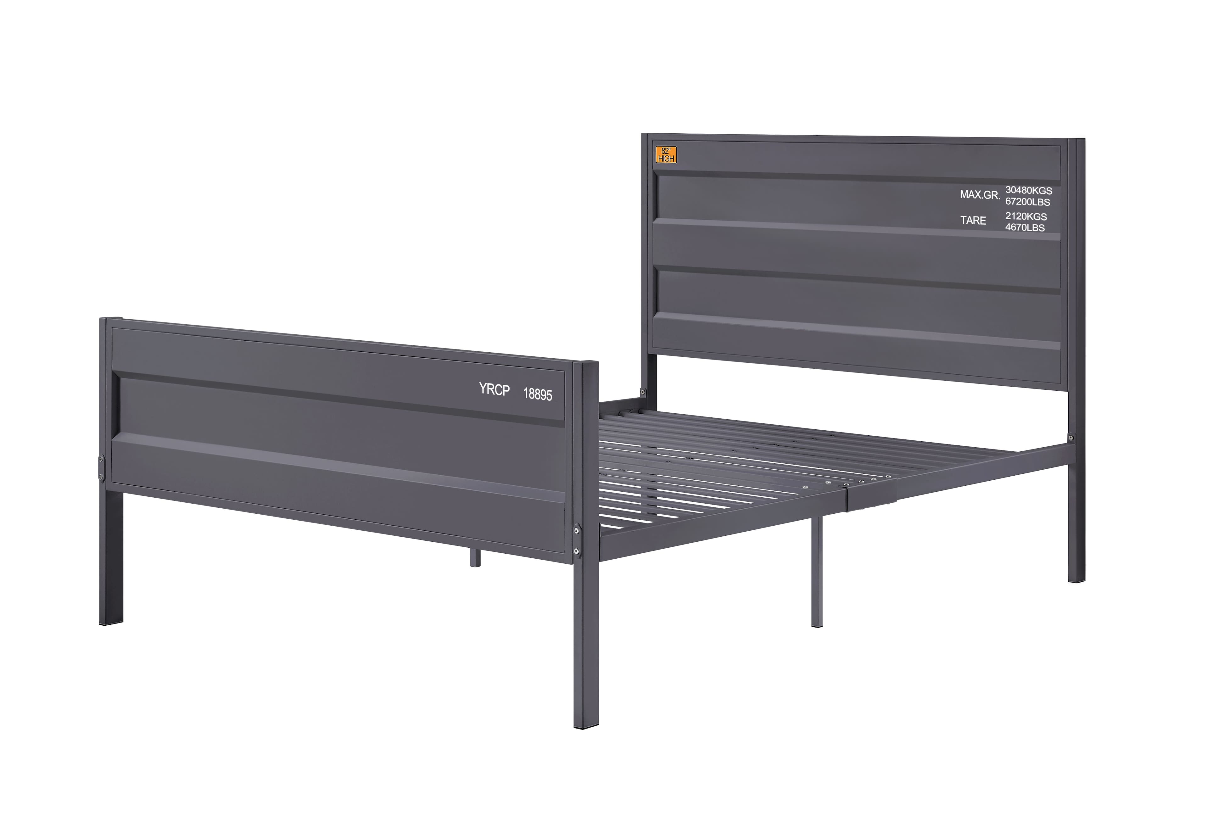 Manhattan Lane - Industrial Style Metal Full Size Bed with Straight Leg Support, Gray - Gray