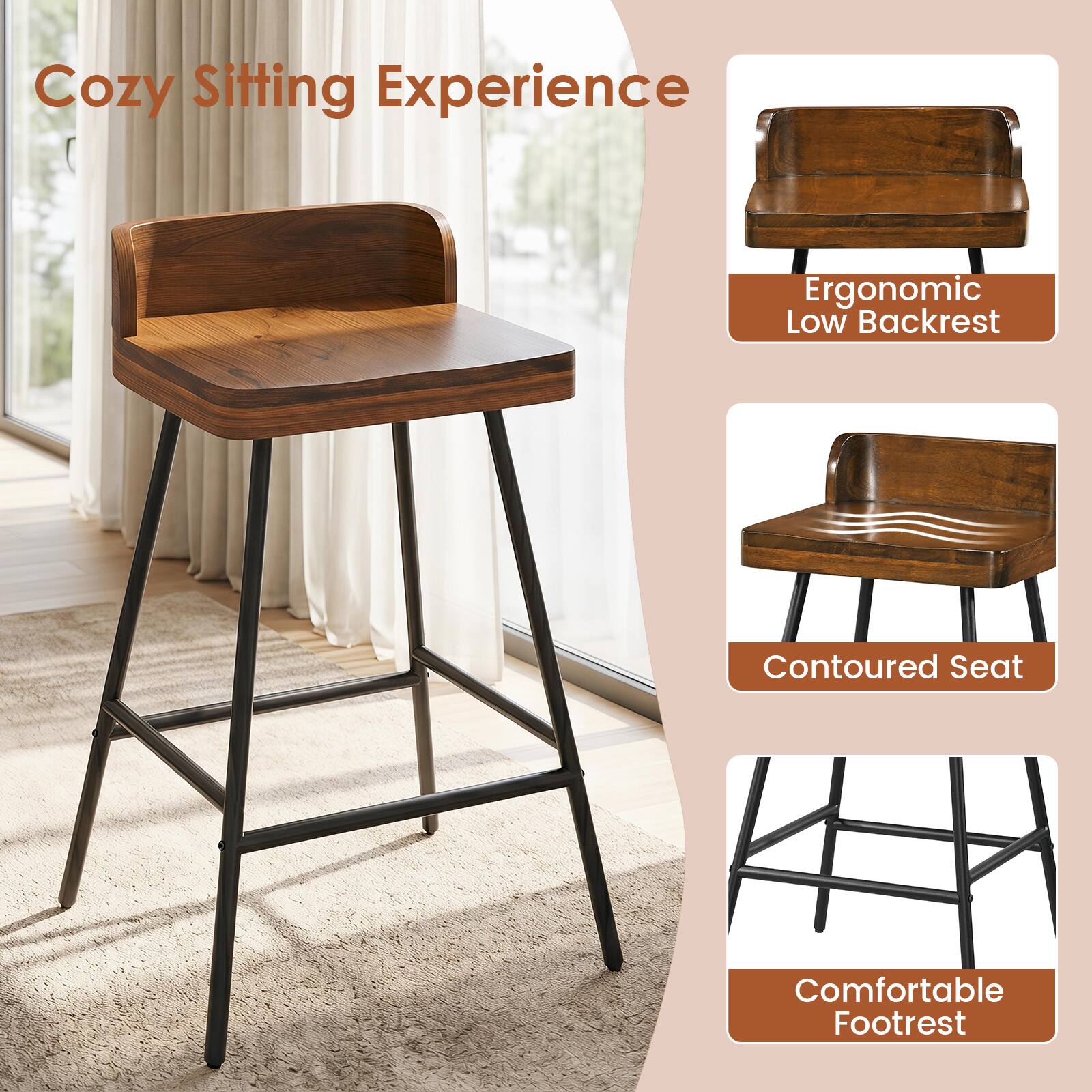 Cozy Sitting Experience

- Ergonomic Low Backrest
- Contoured Seat
- Comfortable Footrest