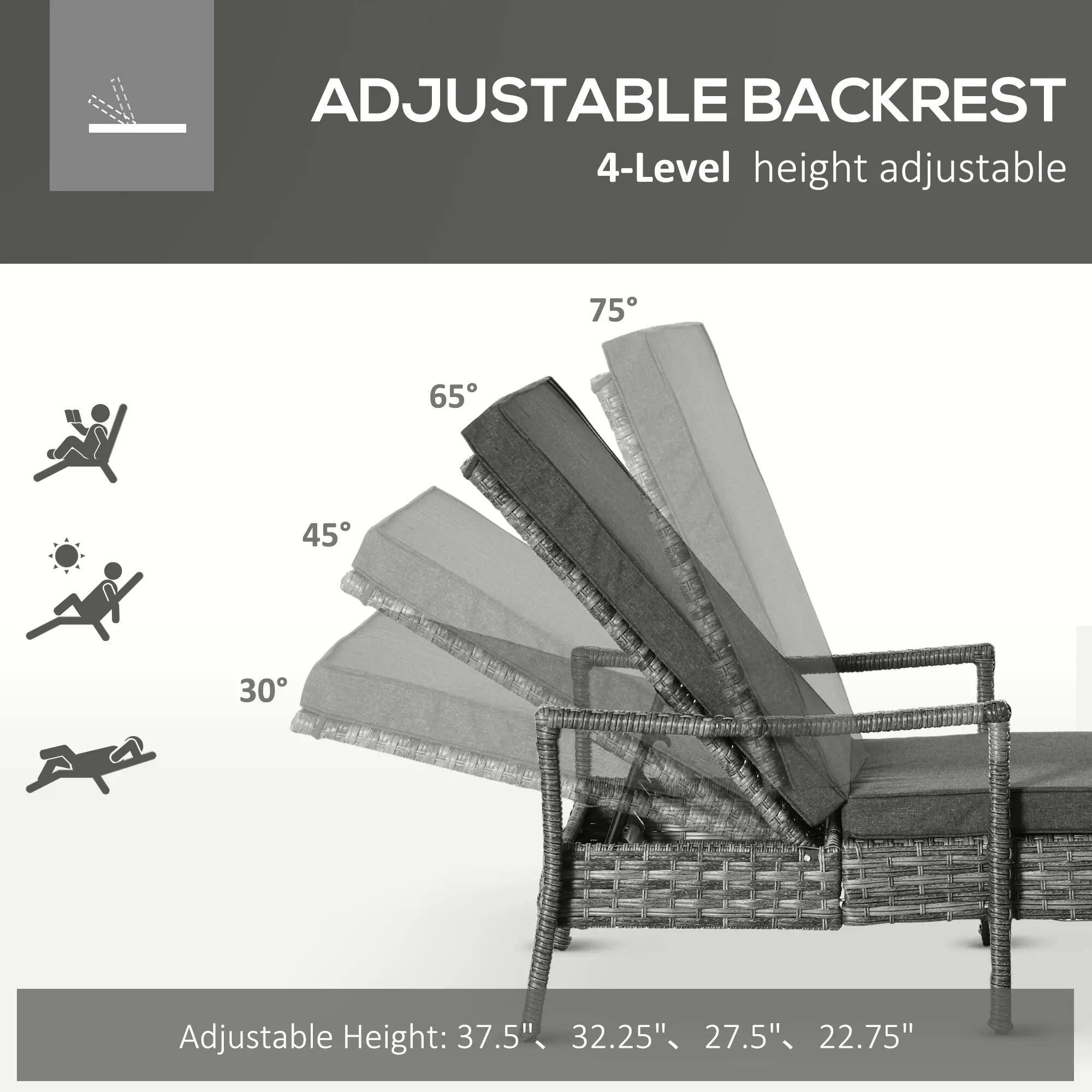 ADJUSTABLE BACKREST 4-Level height adjustable

Adjustable Height: 37.5", 32.25", 27.5", 22.75"