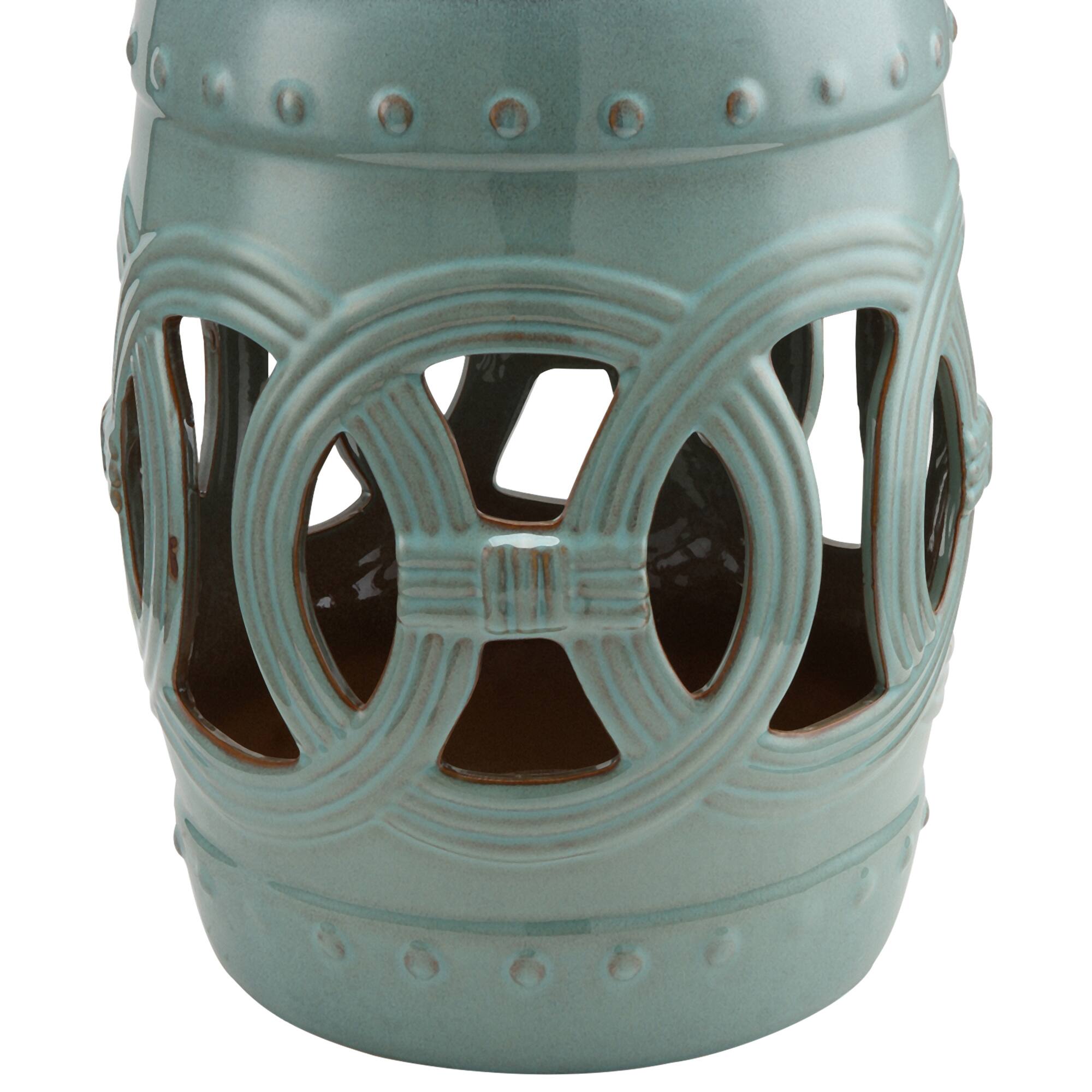 Alt View 7. Outsunny - 14" x 17" Ceramic Garden Stool with Double-Coin Knotted Ring Design & Strong Glazed Material, Decorative Outdoor Stool - Antique-Blue Green.