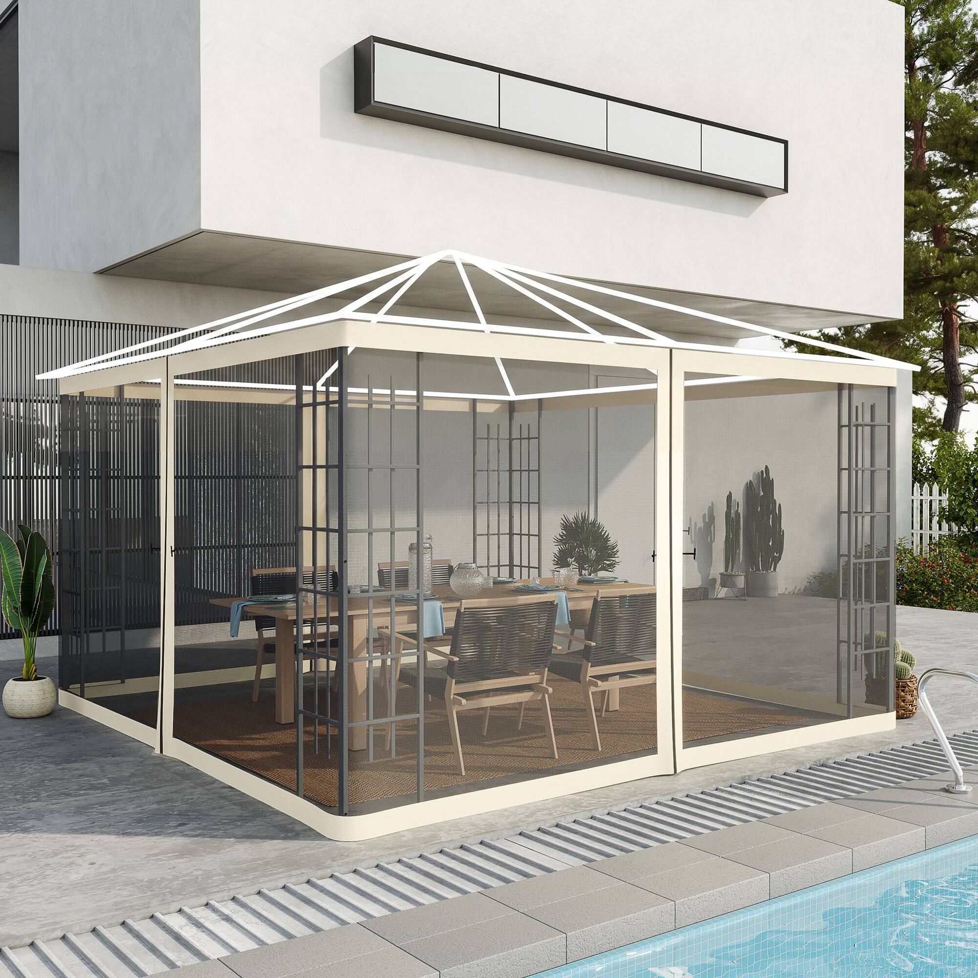 Alt View 1. Outsunny - Replacement Mesh Sidewall Netting for 12' x 12' Gazebos and Canopy Tents with Zippers - Cream White.