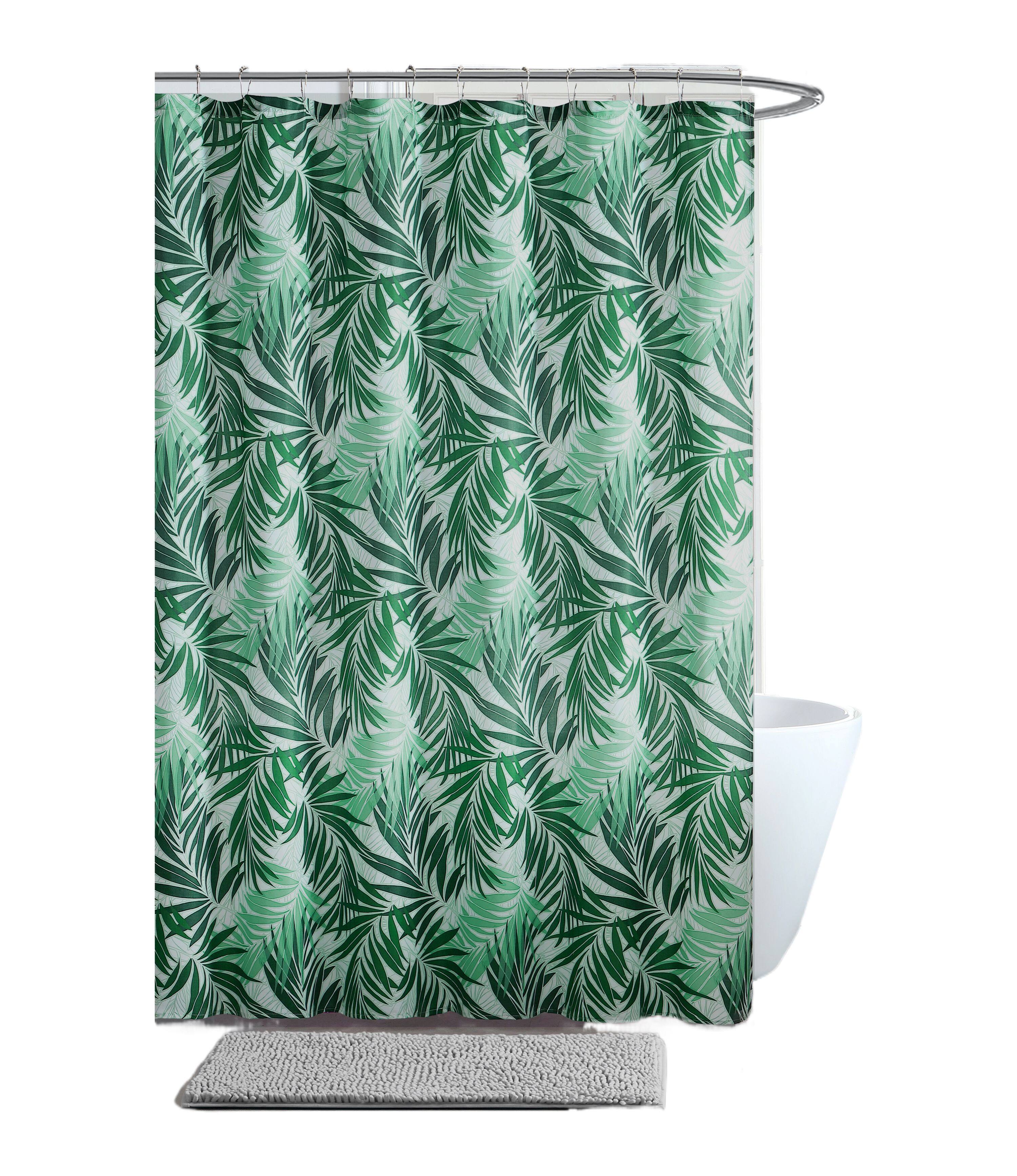 Angle. Kate Aurora - Kate Aurora Tropical Rainforest Banana Fern Leaves Fabric Shower Curtain - Standard Size - Beige.