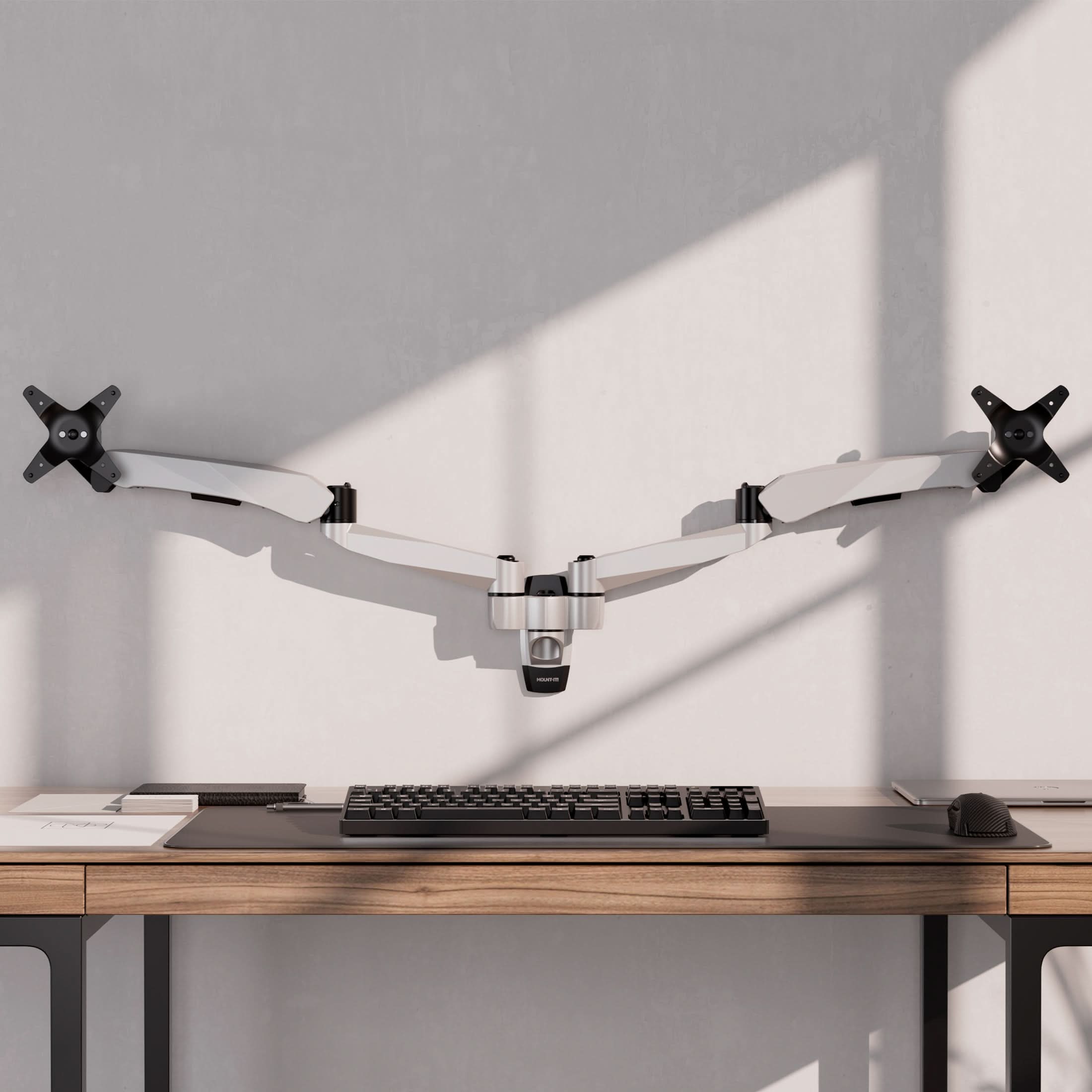 Alt View 5. Mount-It! - CLiX Series Dual Monitor Wall Mount with Gas Spring Arms, Full Motion, 13"-32", Silver - Silver.